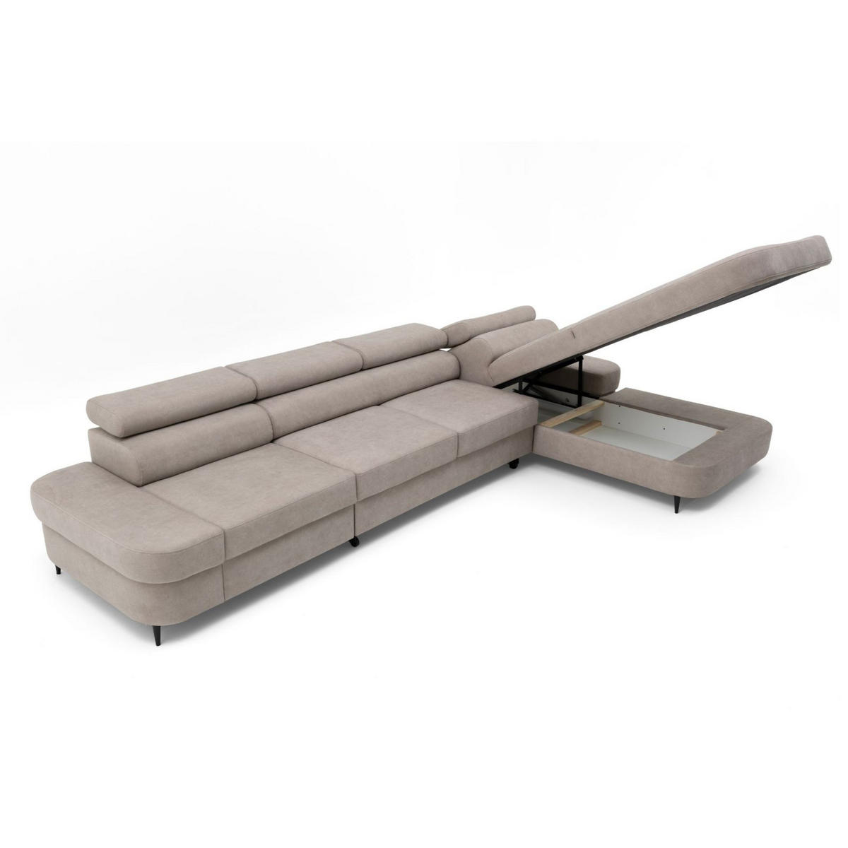ECKSOFA JAZZ MAXI Rechts mit Schlaffunktion 125x195 Velours Beige - Beige/Schwarz, Holz/Textil (203/350cm) - Muffo