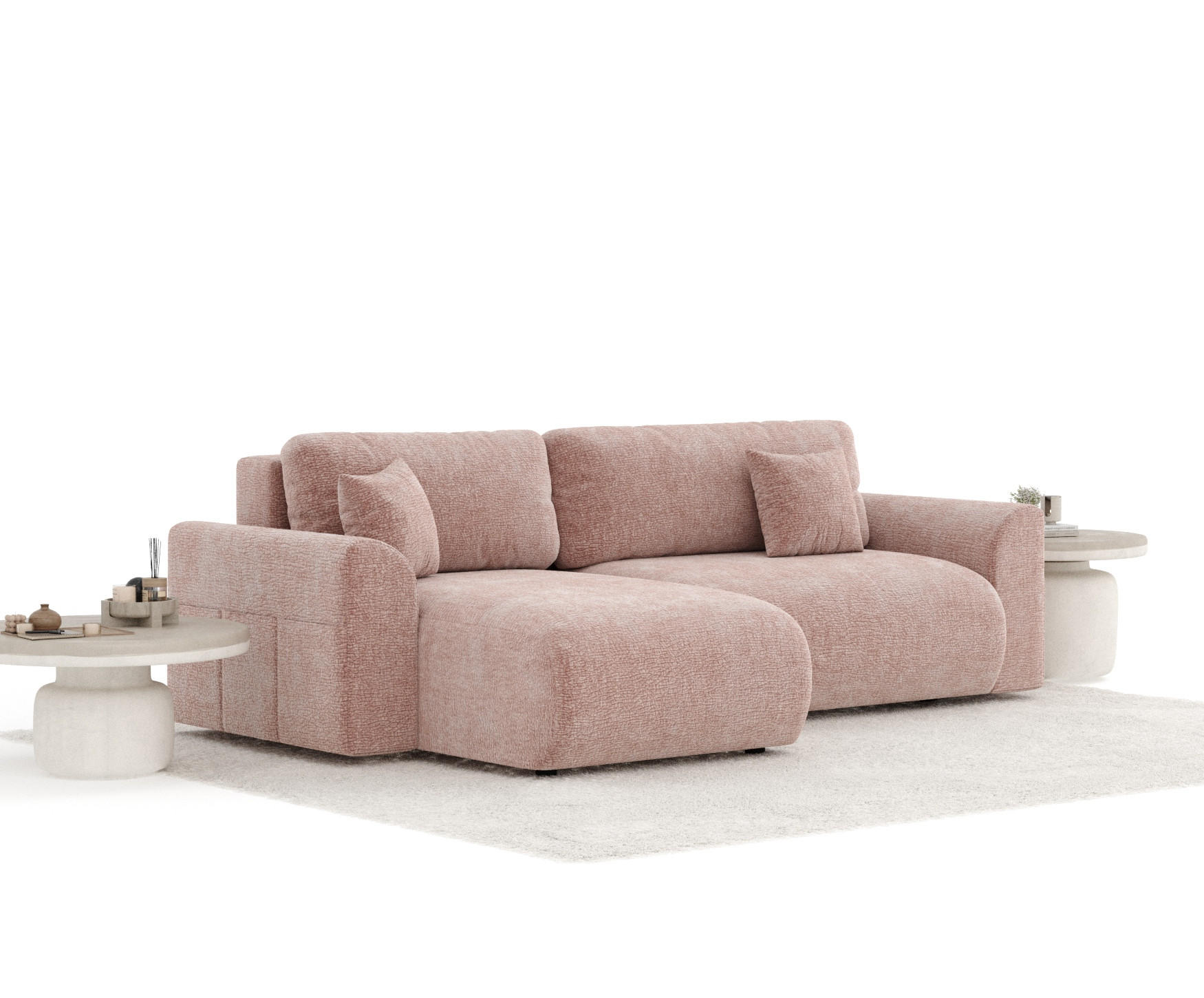 ECKSOFA MIT SCHLAFFUNKTION Bodega Rosa Chenille - Schwarz/Rosa, Holz/Holzwerkstoff (235/138cm) - Maison de Reve