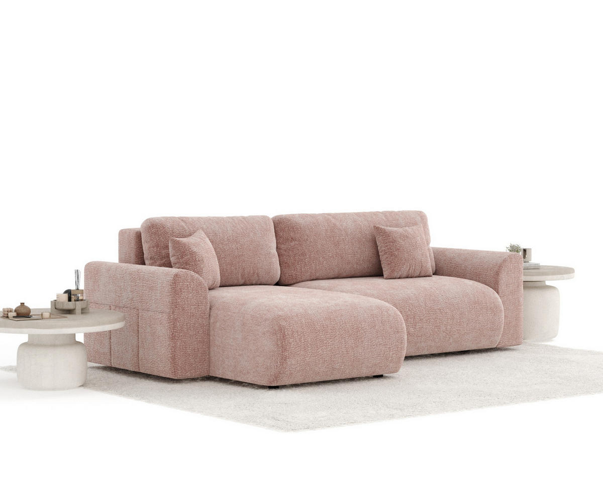 ECKSOFA MIT SCHLAFFUNKTION Bodega Rosa Chenille - Schwarz/Rosa, Holz/Holzwerkstoff (235/138cm) - Maison de Reve