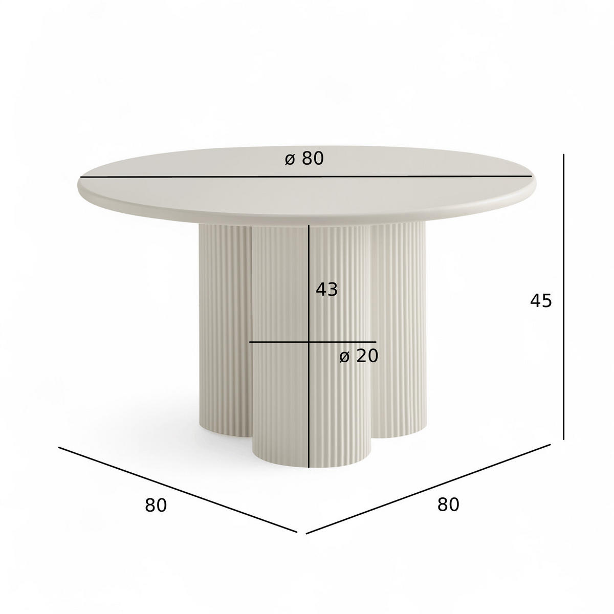 COUCHTISCH rund Cremeweiß 80/80/45 cm - Weiß, Holzwerkstoff (80/80/45cm) - Furnhouse
