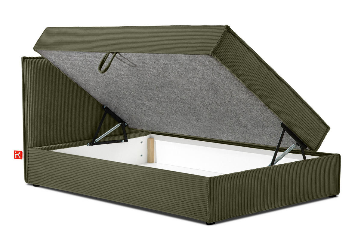 BOXSPRINGBETT ROTI Einzelbett, oliv - Schwarz/Olivgrün, Holz/Holzwerkstoff (100/200cm) - KONSIMO®