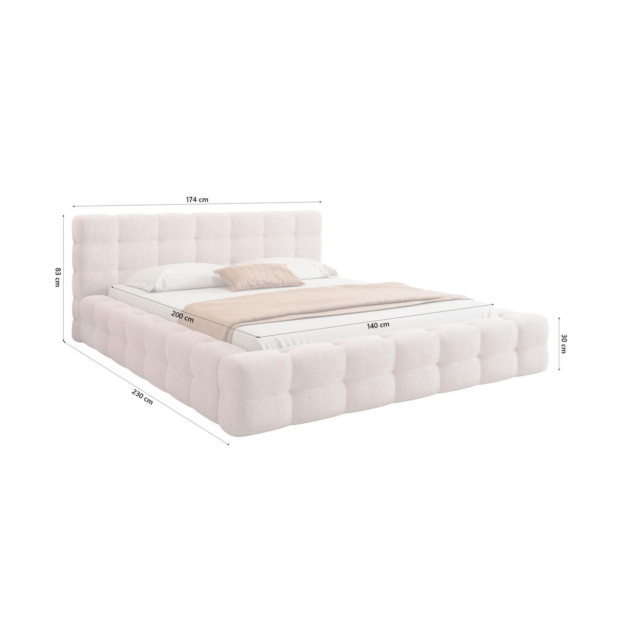 POLSTERBETT Calida 140x200 cm, Hellrosa - Pink, Textil (140/200cm) - Fedve