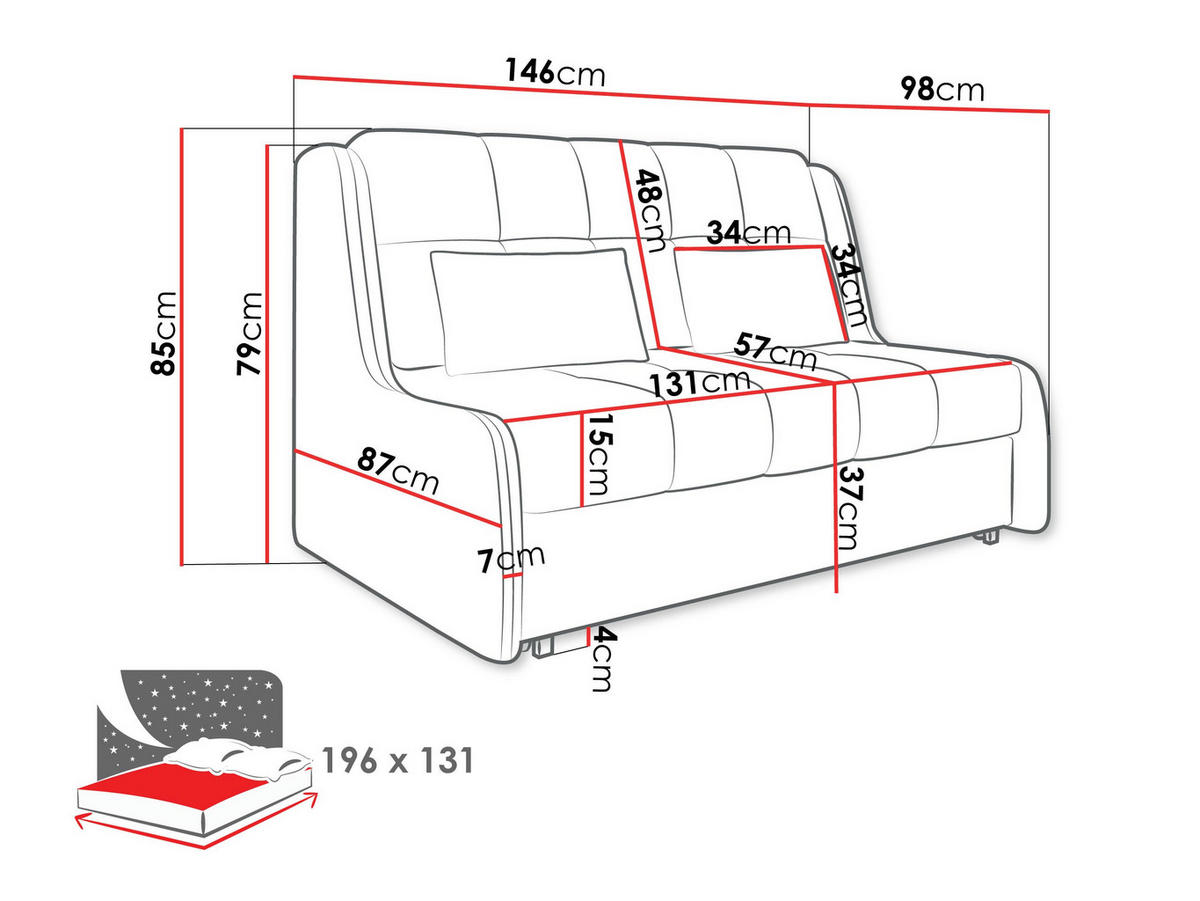 SCHLAFSOFA Viva Elite III - Schwarz/Grau, Holz/Metall (146/85/98cm) - MIRJAN24