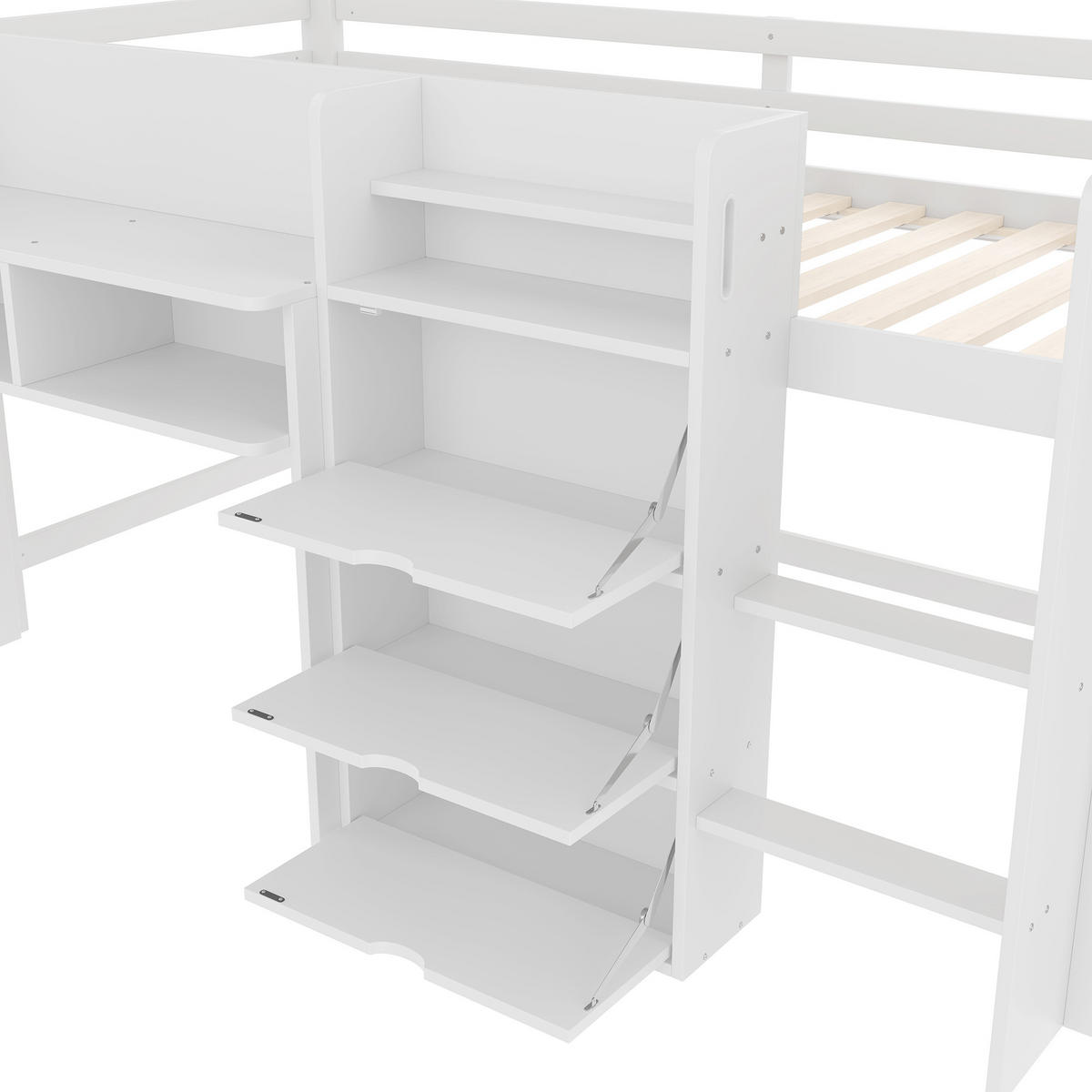 HOCHBETT aus Kiefernholz 90x200 cm in Weiß mit Stauraum & Leiter - Weiß, Holz (90/200cm) - Modfu