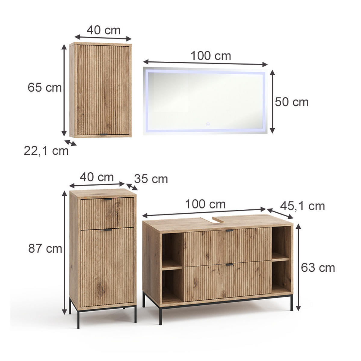 BADMÖBEL-SET Eliza Viking Oak 4 Teile - Eichefarben, Holzwerkstoff (100/63/45.1cm) - Vicco
