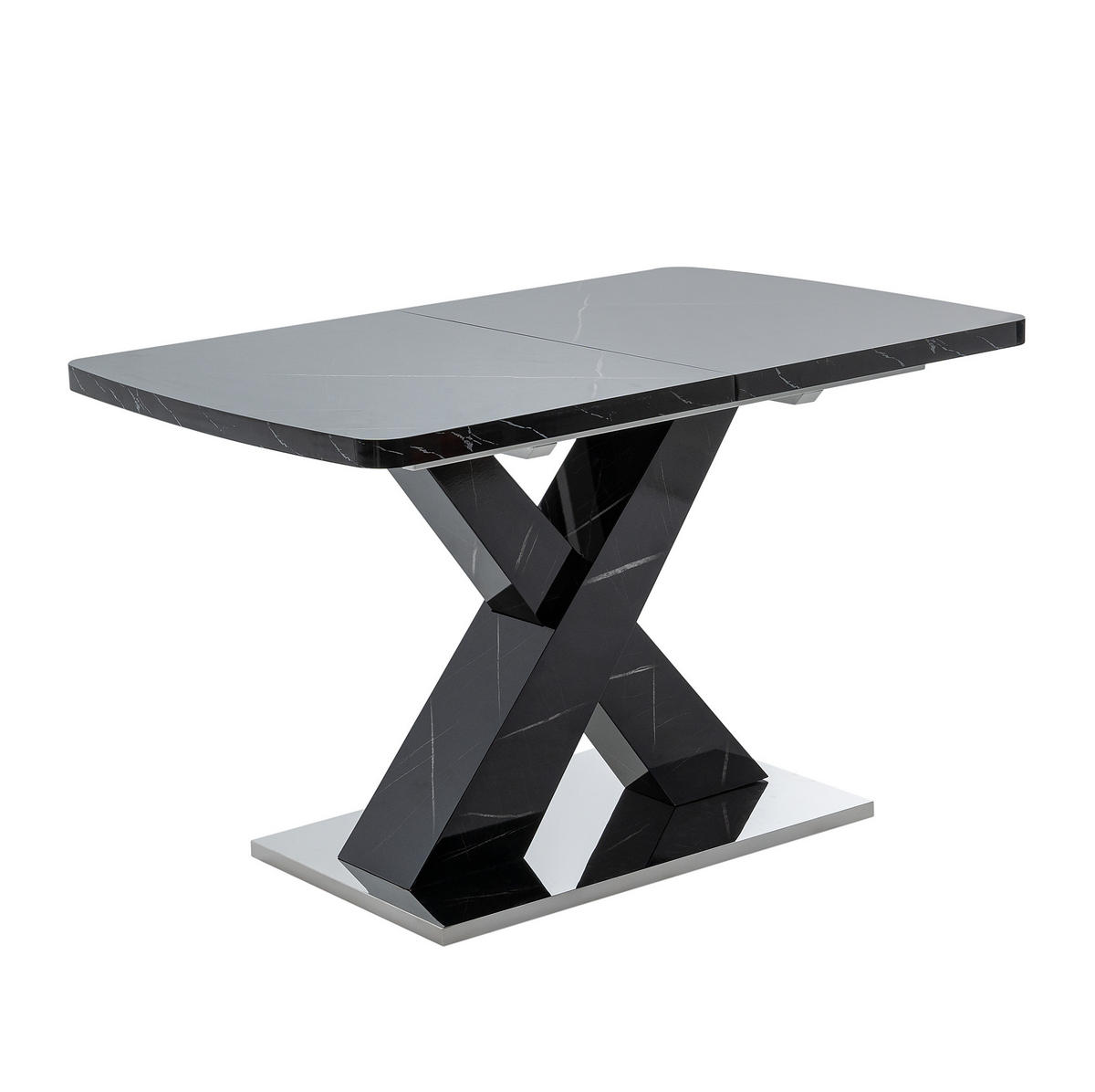 ESSTISCH aus MDF und Stahl 120-160x80x76,5 cm Schwarz ausziehbar mit Marmoroptik und X-Gestell - Schwarz, Holzwerkstoff (160/80/76.5cm) - Modfu