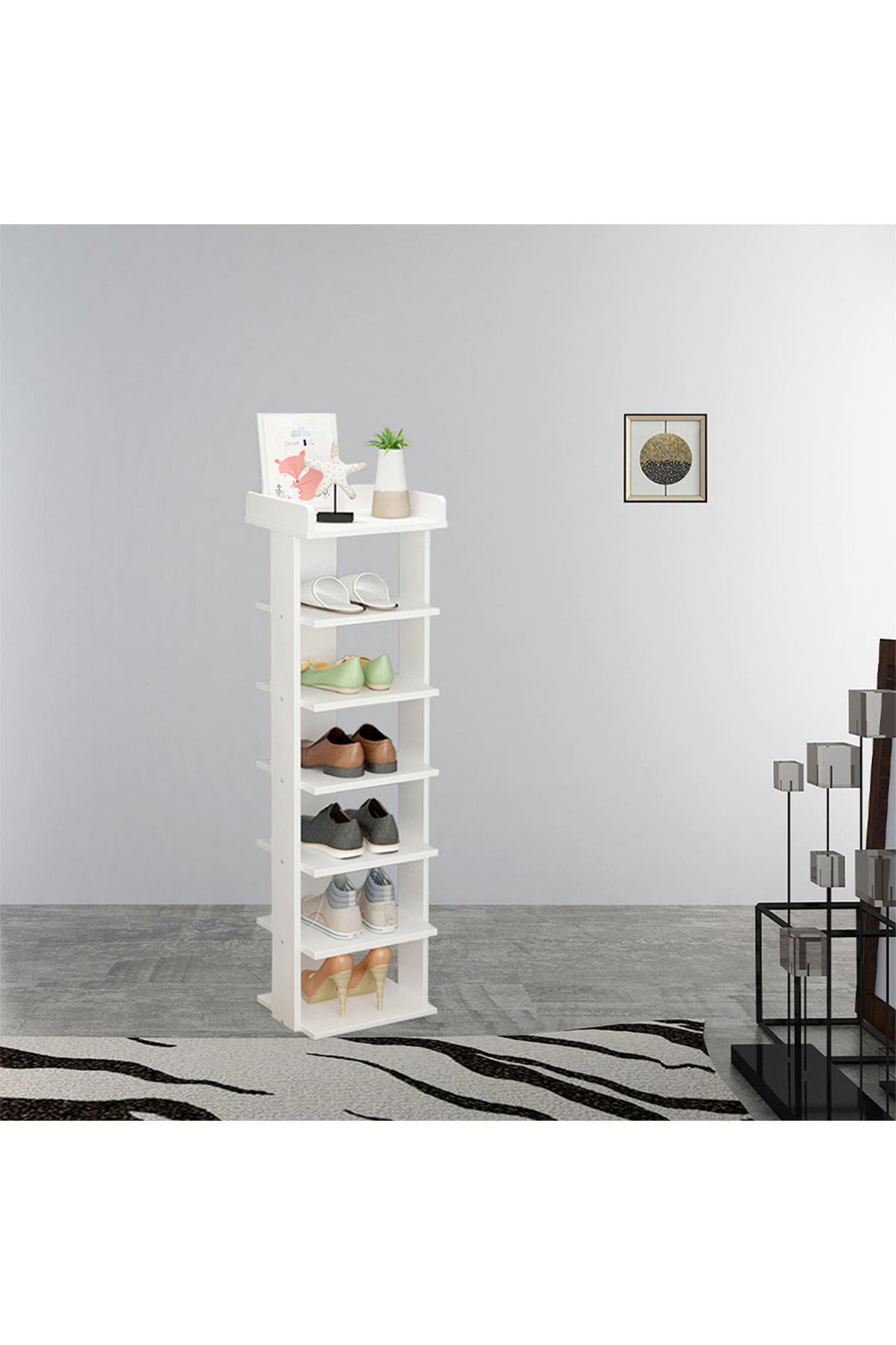 SCHUHREGAL 7-Stufige aus MDF in Weiß Stabile Konstruktion Offene Ablage Platzsparendes Design 25 x 27 x 104 cm - Weiß, Kunststoff (25/104/27cm) - Livingandhome