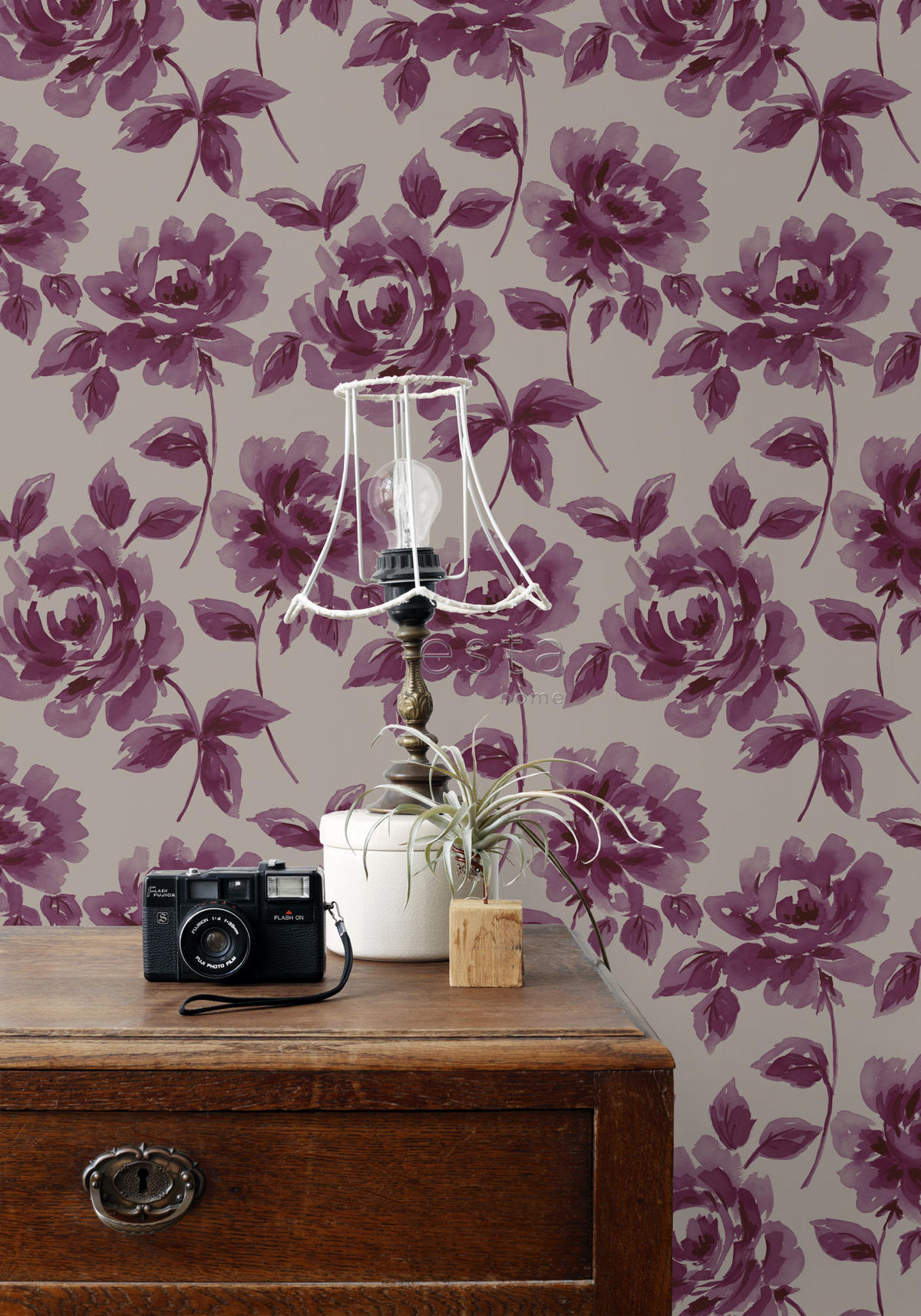 TAPETE Aquarell gemalte Rosen 53 cm x 10.05 m - Braun, Papier (53/1000cm) - ESTAhome