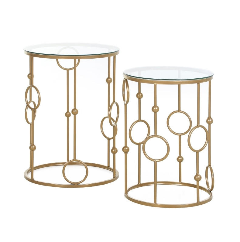 BEISTELLTISCH 2er-Set 41/57 cm in Gold mit Glasplatte und Nesting-Funktion - Goldfarben, Metall (41/41/57cm) - Flora Grace