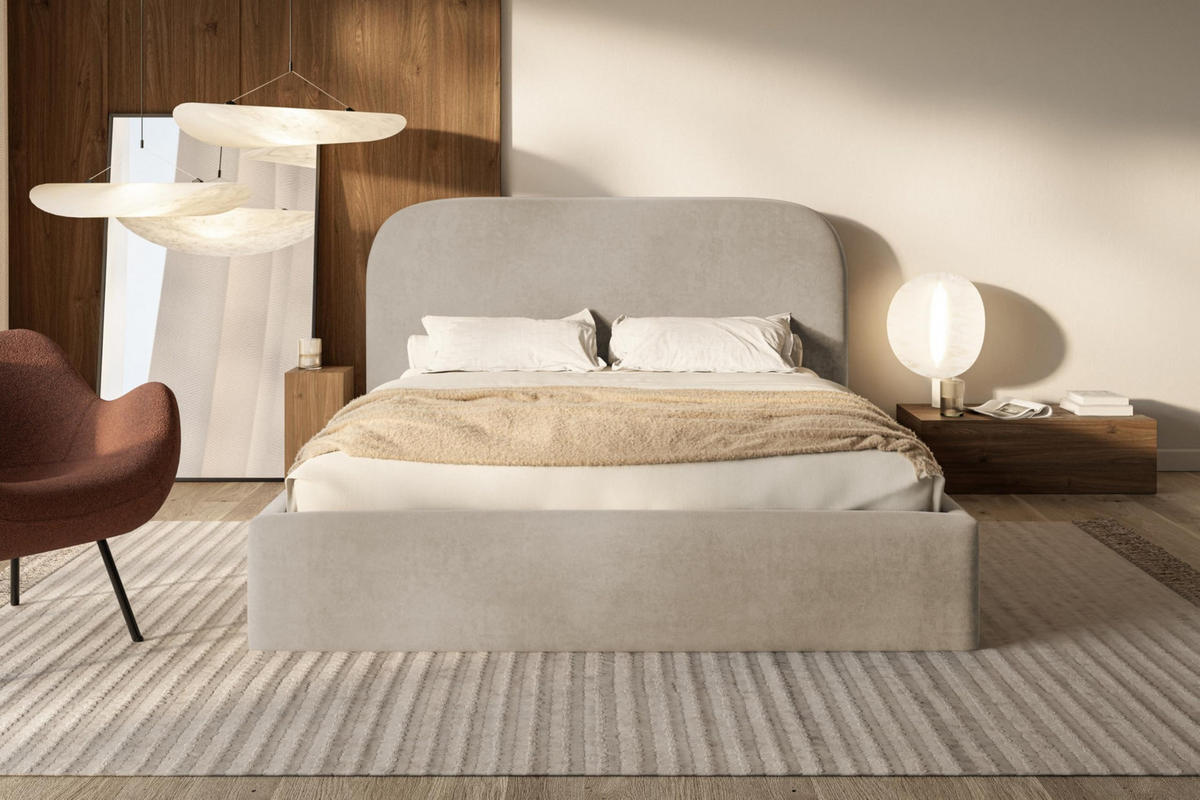 BETT 90x200 - Polsterbett mit Bettkasten und Holzrahmen - Modern Betten - Weicher Jasminstoff - Kollektion Verona - Beige - Beige, Holz/Textil (90/200cm) - Alpi-Möbel