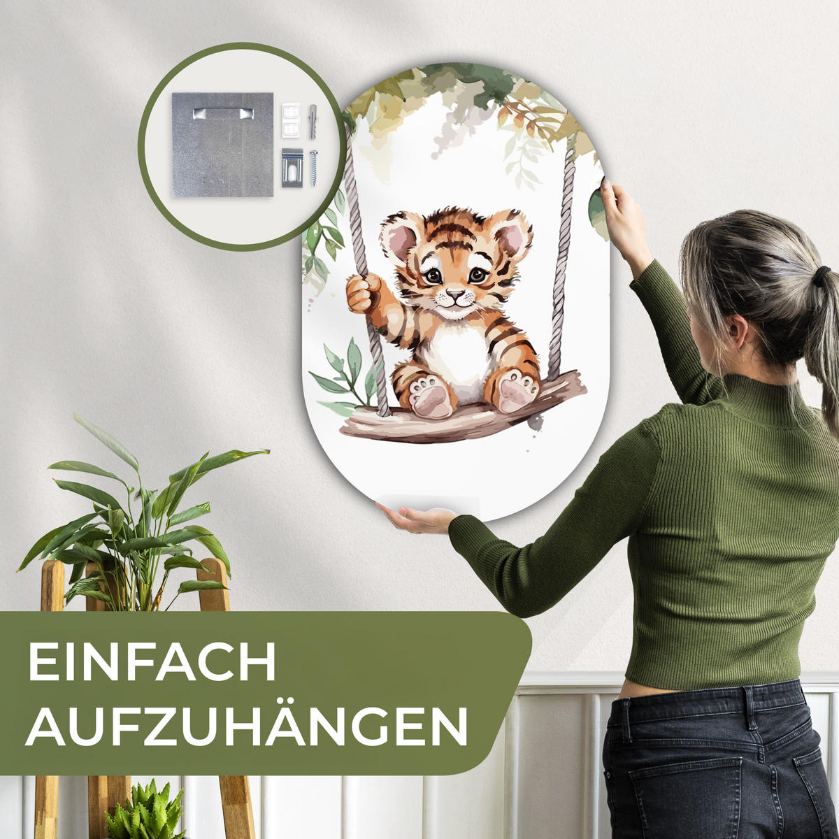 WANDBILD Tiger - Tier - Kinder - Dschungel 60x90 cm - Dunkelorange, Kunststoff (60/90cm) - MuchoWow