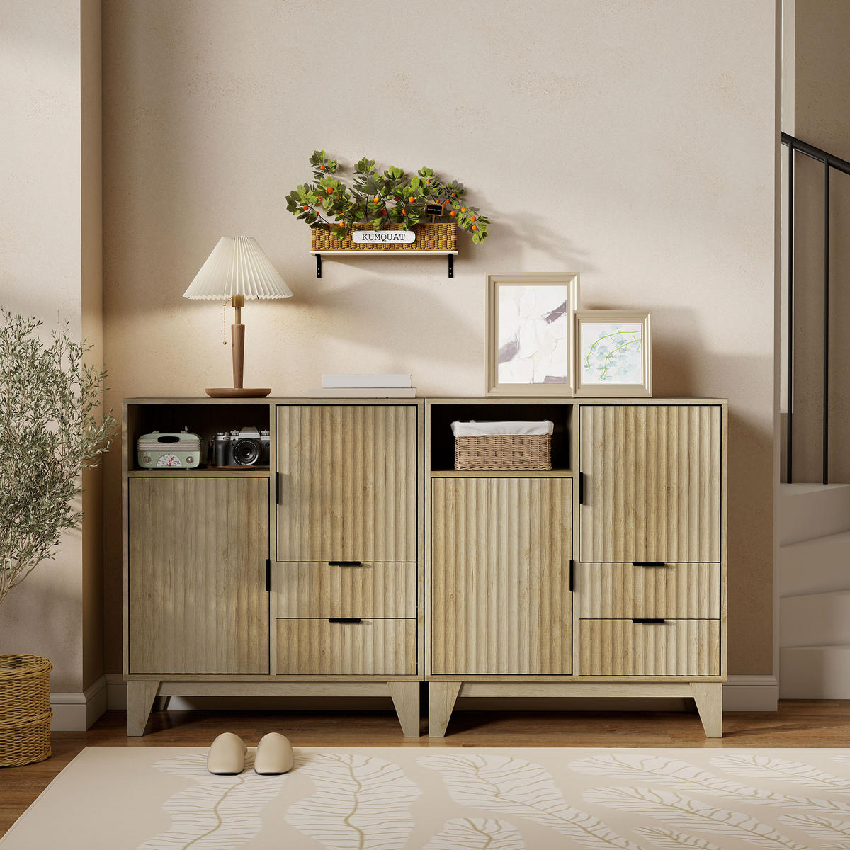 SIDEBOARD DE-11249 2 Schubladen Naturholz - Naturfarben, Holzwerkstoff (80/90/40cm) - ComfortXL
