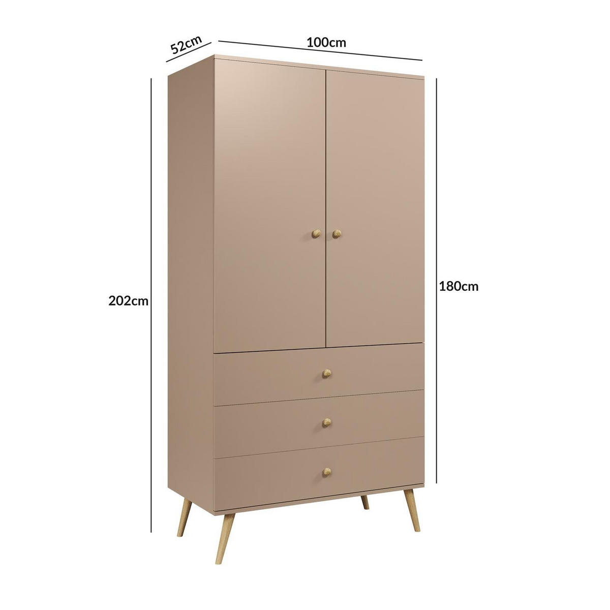 KLEIDERSCHRANK Ikon Beige, zweitüriger Kleiderschrank mit Schubladen - Beige, Holzwerkstoff (100/202/52cm) - Bettso
