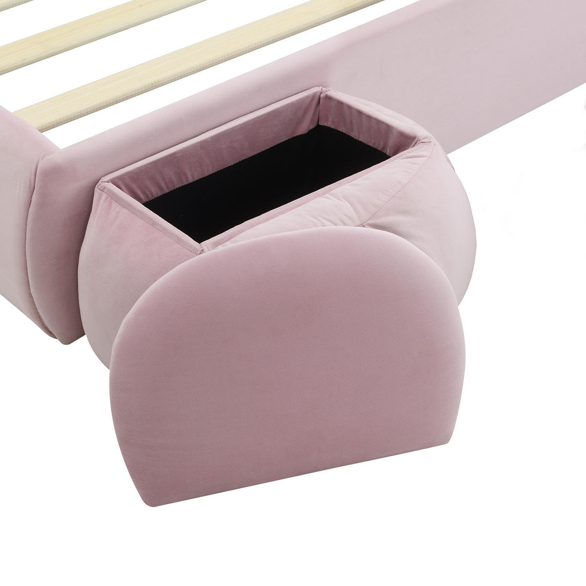 KINDERBETT aus Samt 140x200 cm in Rosa mit LED-Licht & hydraulischem Stauraum - Rosa, Textil (140/200cm) - Modfu