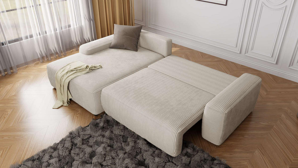 ECKSOFA Nancy Beige Cord - Beige/Schwarz, Holz/Kunststoff (264/162cm) - S-Style Möbel