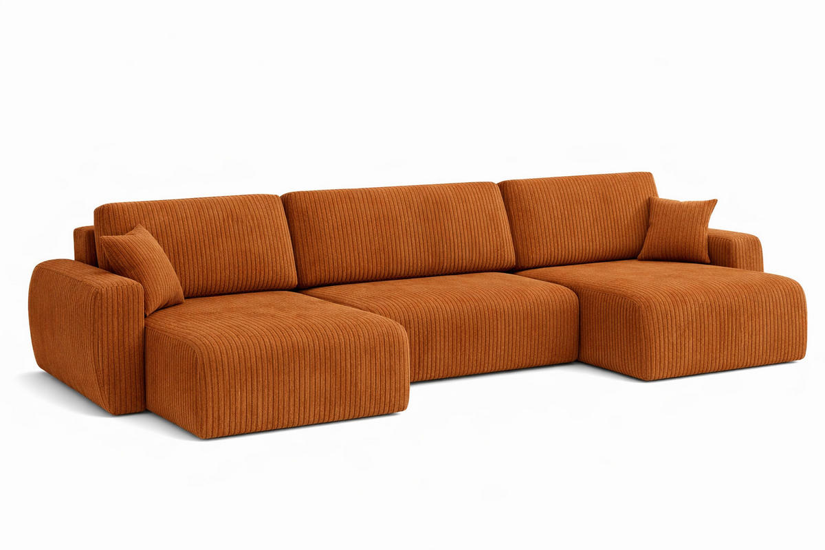 ECKSOFA Mit Schlaffunktion Und Bettkasten U-Form Ariel U, Cordstoff Poso, Kupfer - Orange, Holz (342/142cm) - Kaiser Möbel