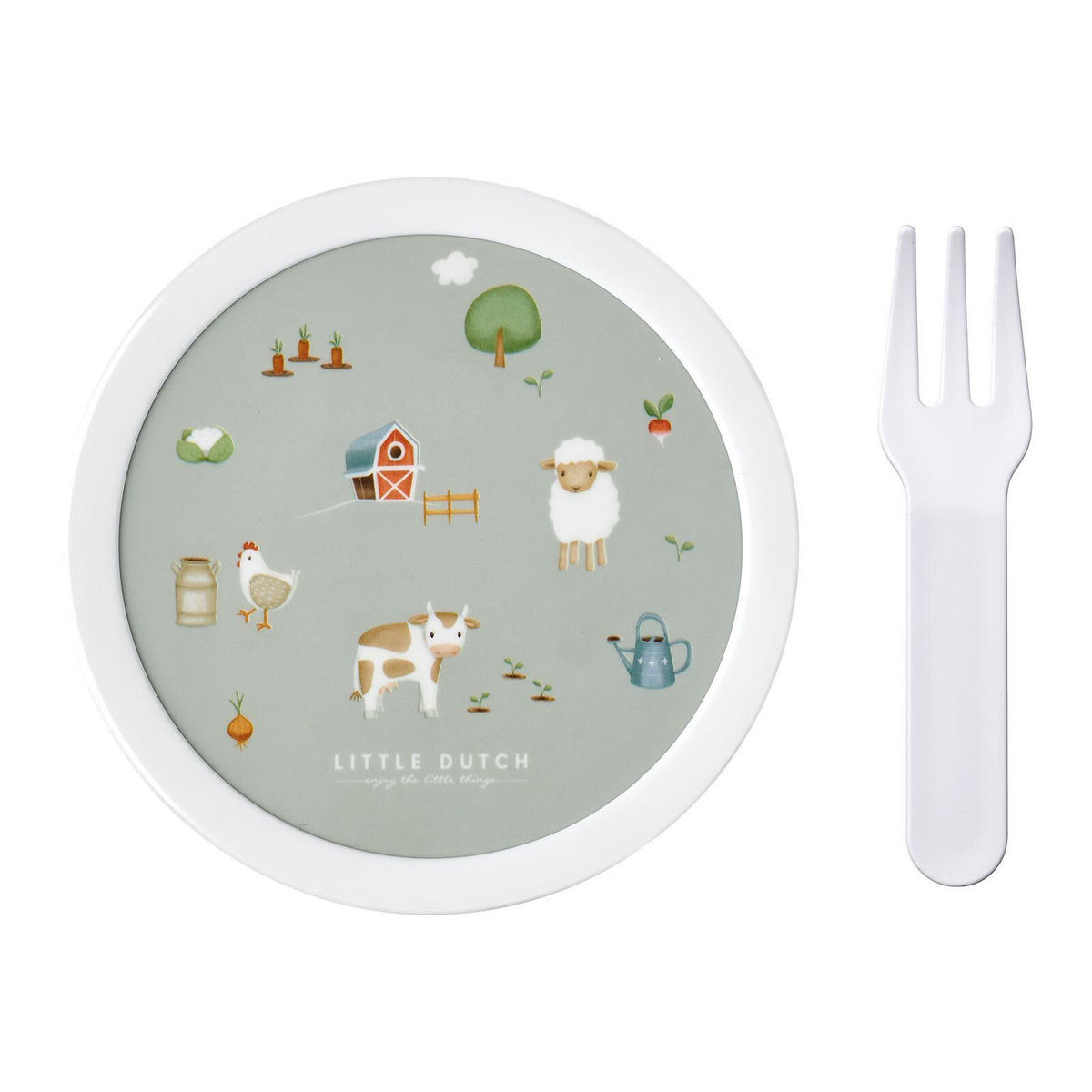 FRUCHTBOX MIT GABEL Campus Little Farm 300 ml - Grün, Kunststoff (6.7/10.4/6.7cm) - Mepal