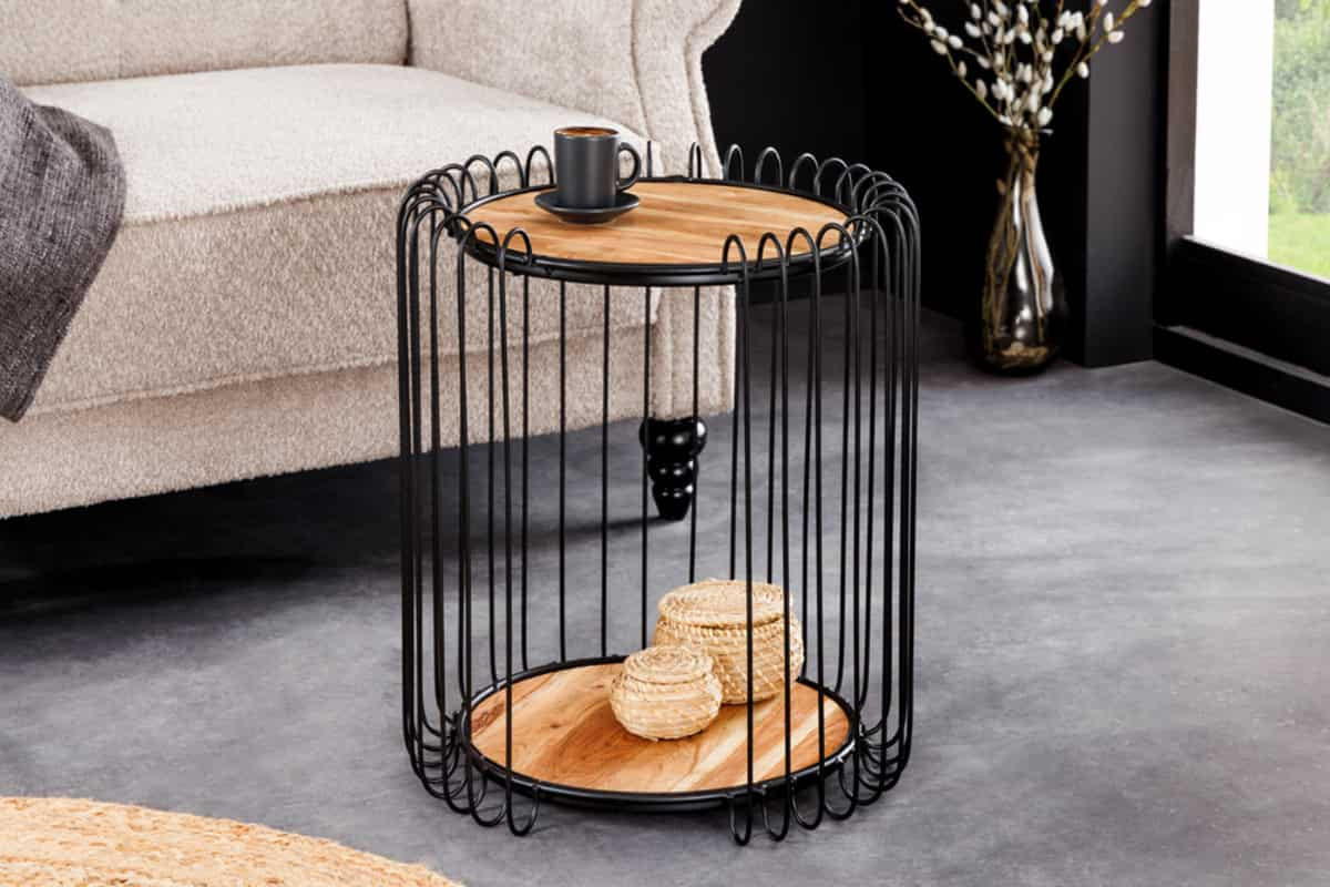 BEISTELLTISCH TRUE ELEMENTS Akazie Natur 50cm - Schwarz/Braun, Holz/Metall (46/46/49cm) - riess-ambiente