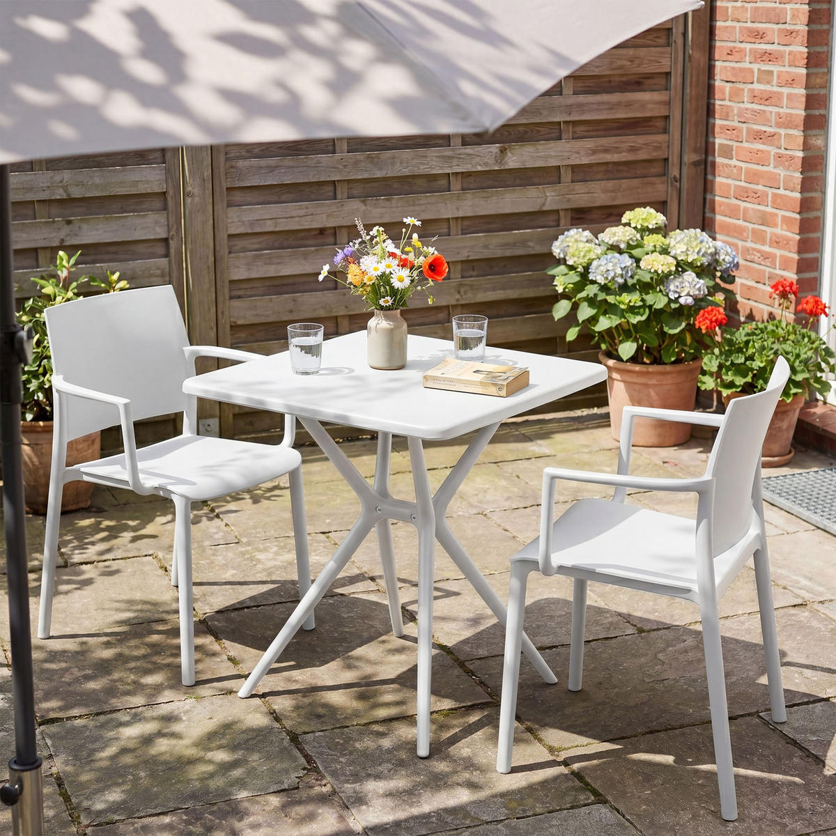 GARTENMÖBEL-SET Frida 2 Stühle 186x72x81cm Kunststoff Weiß Balkonset - Weiß, Kunststoff - DELUKE