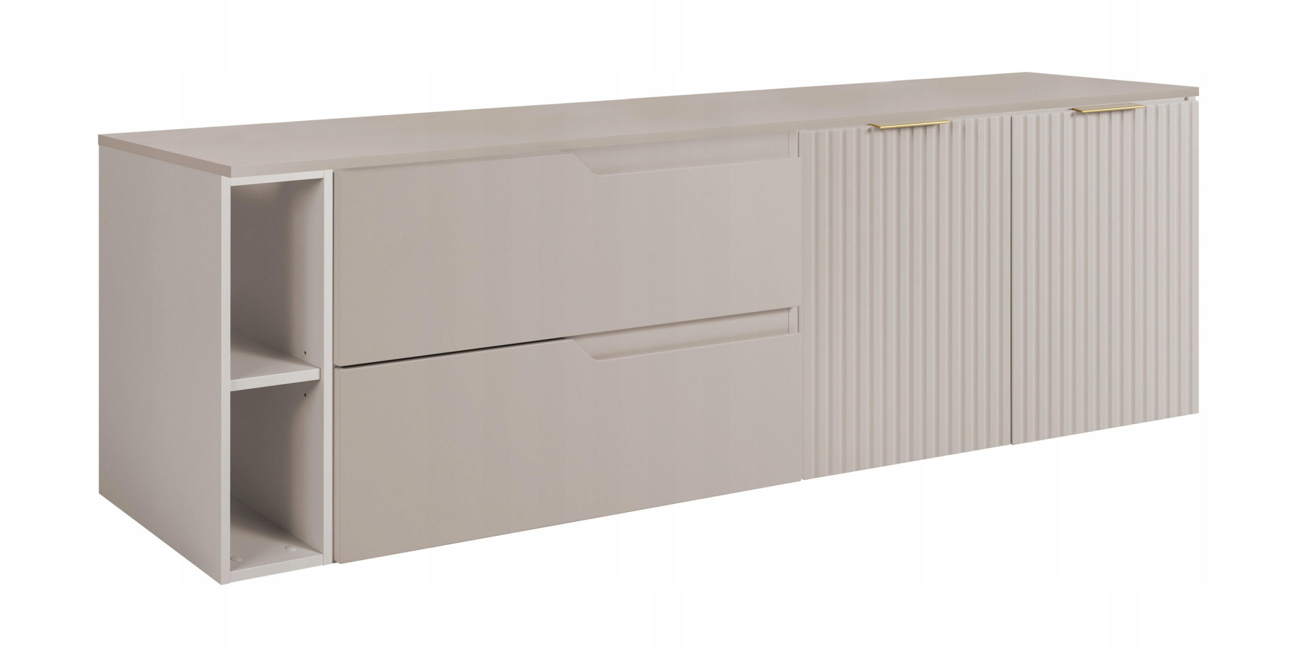 WASCHBECKUNTERSCHRANK MODERN 160 cm mit Arbeitsplatte Farbe: Kaschmir mit geriffelter Vorderseite + Regal Farbe: Kaschmir - Kaschmir - Kaschmir, Holzwerkstoff (160/57/46cm) - Rodan