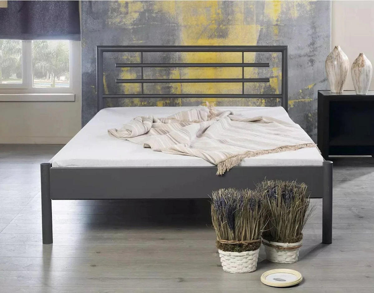 METALLBETT Lia / 140 x 220 cm / dunkelgrau - Anthrazit, Metall (140/220cm) - BED BOX