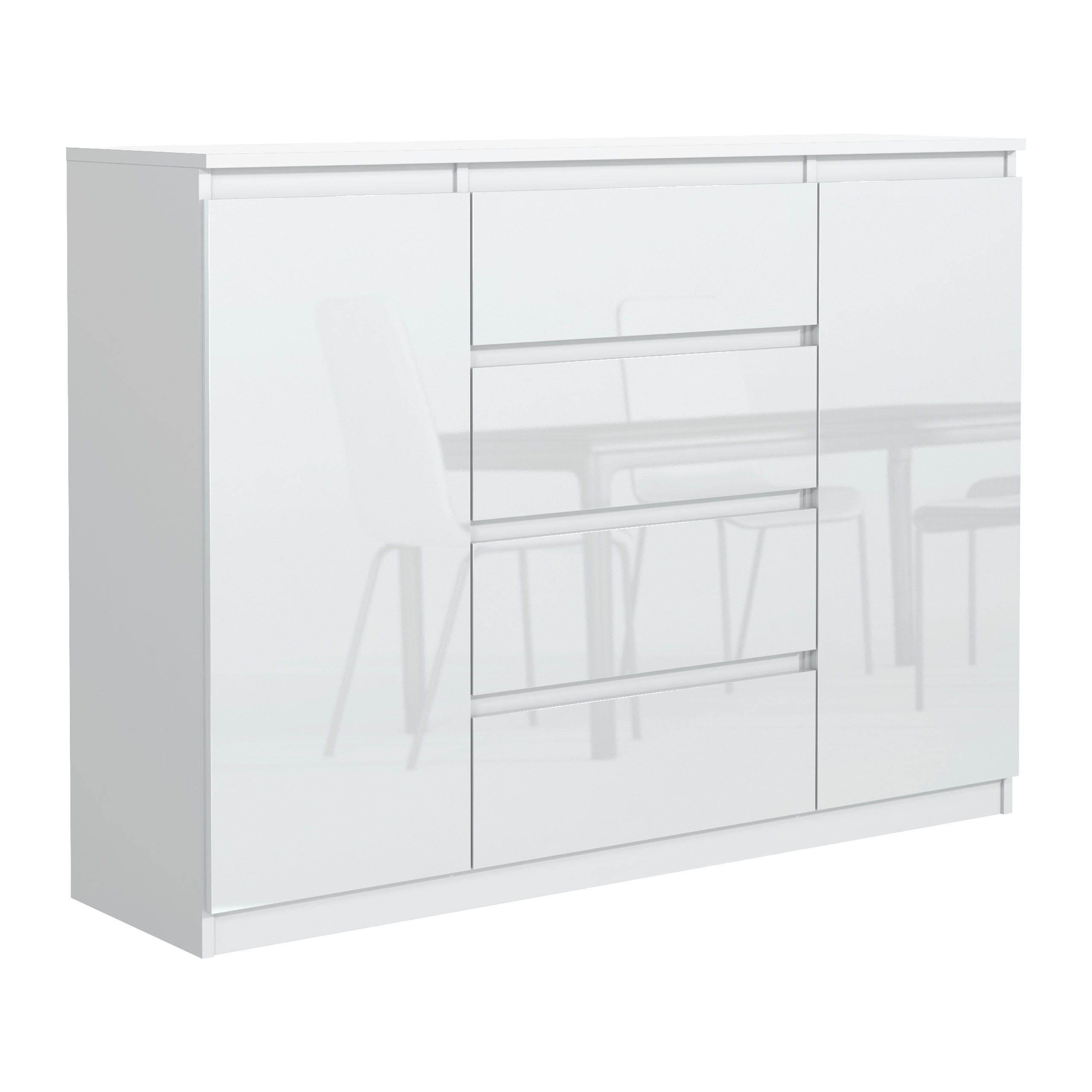 KOMMODE NUDO 138,5/101,5/39cm mit 4 Schubladen 2 Türen Weiß - Weiß Hochglanz/Weiß, Holzwerkstoff (138.5/101.5/39cm) - MASSENO