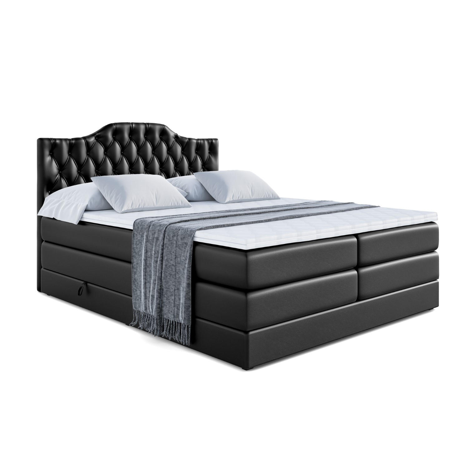 BOXSPRINGBETT VILA-1 KING - 160x200 - H3/H4 - Schwarz Hochglanz - Schwarz Hochglanz, Holzwerkstoff (160/200cm) - ALTDECOR