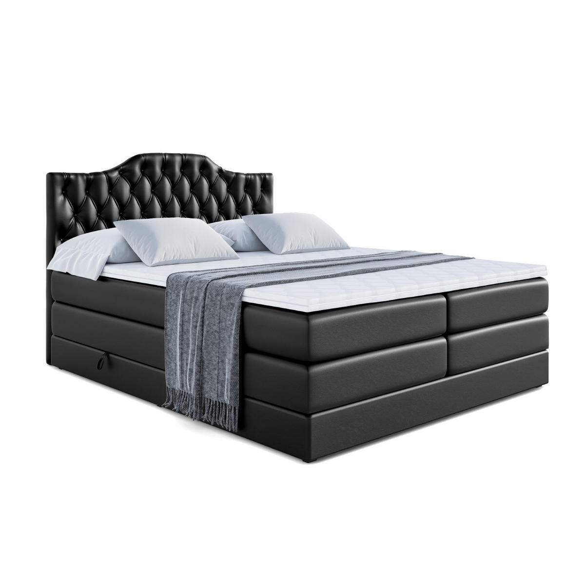 BOXSPRINGBETT VILA-1 KING - 160x200 - H3/H4 - Schwarz Hochglanz - Schwarz Hochglanz, Holzwerkstoff (160/200cm) - ALTDECOR