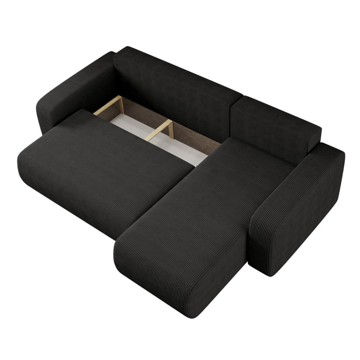ECKSOFA L-FORM Schlaffunktion Und Bettkasten Eckcouch MILANO L Stoff Dicker Cord Schwarz Rechts - Schwarz, Holz/Textil (244/142cm) - Kaiser Möbel
