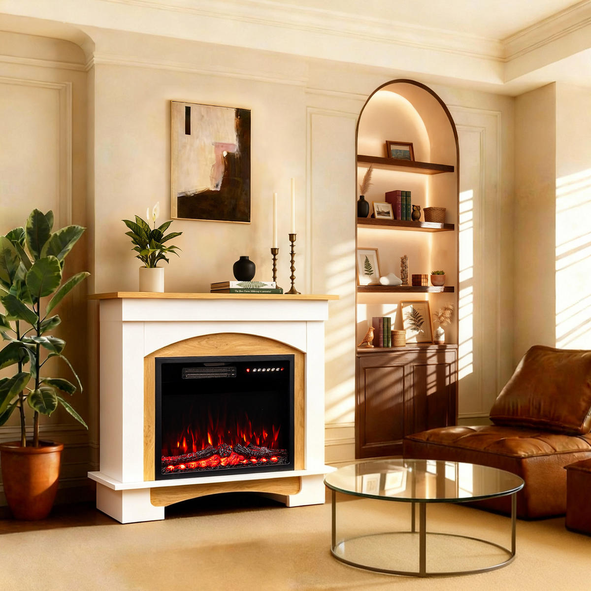 ELEKTROKAMIN mit Schrank, 1000W / 2000W Heizleistung - Weiß, Metall (90/80/30cm)
