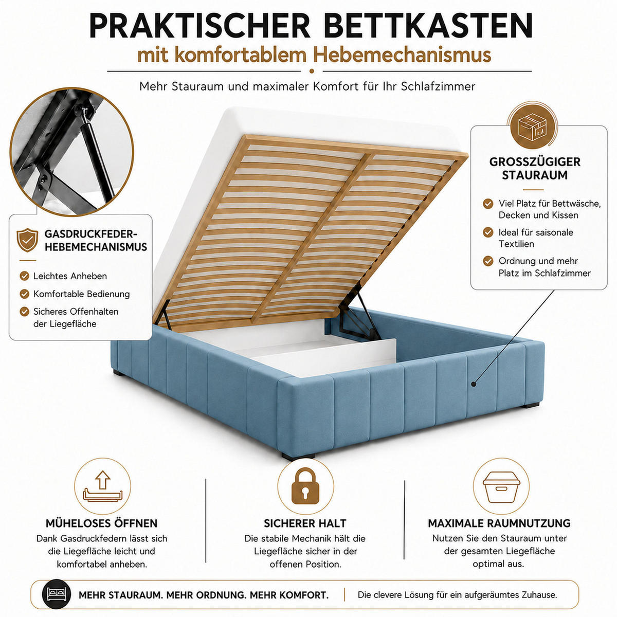 MARPUR Polsterbett NERO 180x200 cm mit Bettkasten und Lattenrost, Hellblau - Chromfarben/Hellblau, Holz/Holzwerkstoff (180/200cm) - Marpur
