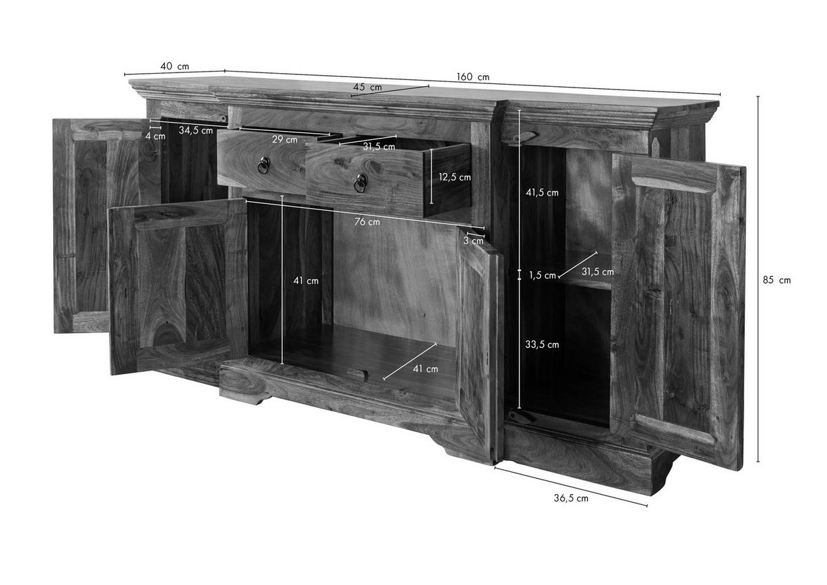 SIDEBOARD Akazie 160x45x85 nougat lackiert OXFORD #902 - Dunkelbraun, Holz (160/85/45cm) - Massivmoebel24