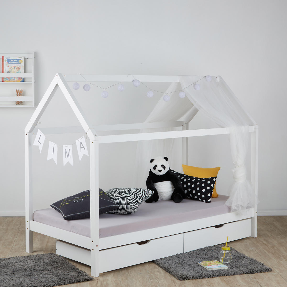 KINDERBETT Hausbett mit Stauraum 90/200 cm Weiß - Weiß, Holz (206/160/98cm) - Homestyle4u