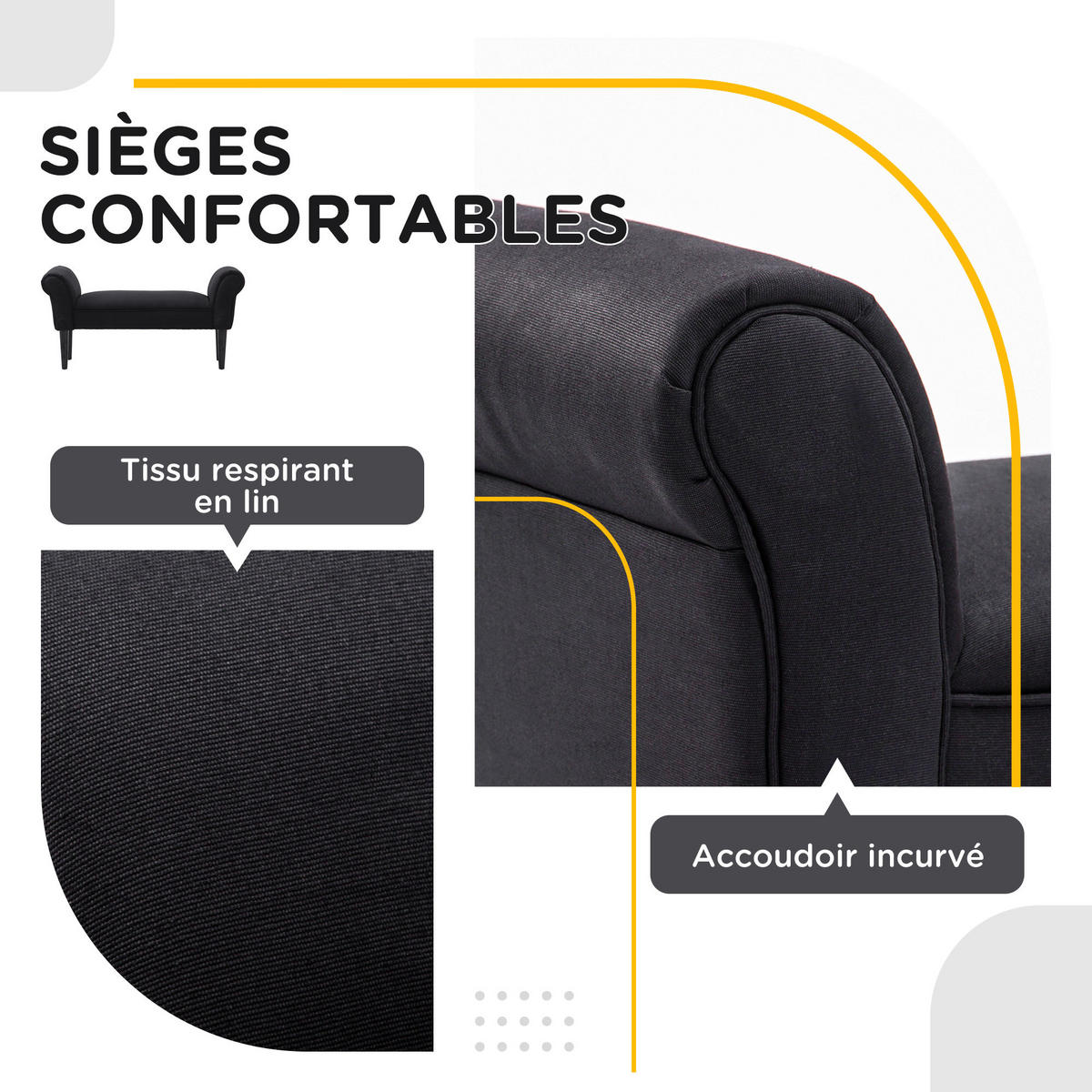 TRUHENBANK DE-12778 gepolsterte Armlehnen, 102 cm Schwarz - Schwarz, Holzwerkstoff (102/51/36cm) - ComfortXL