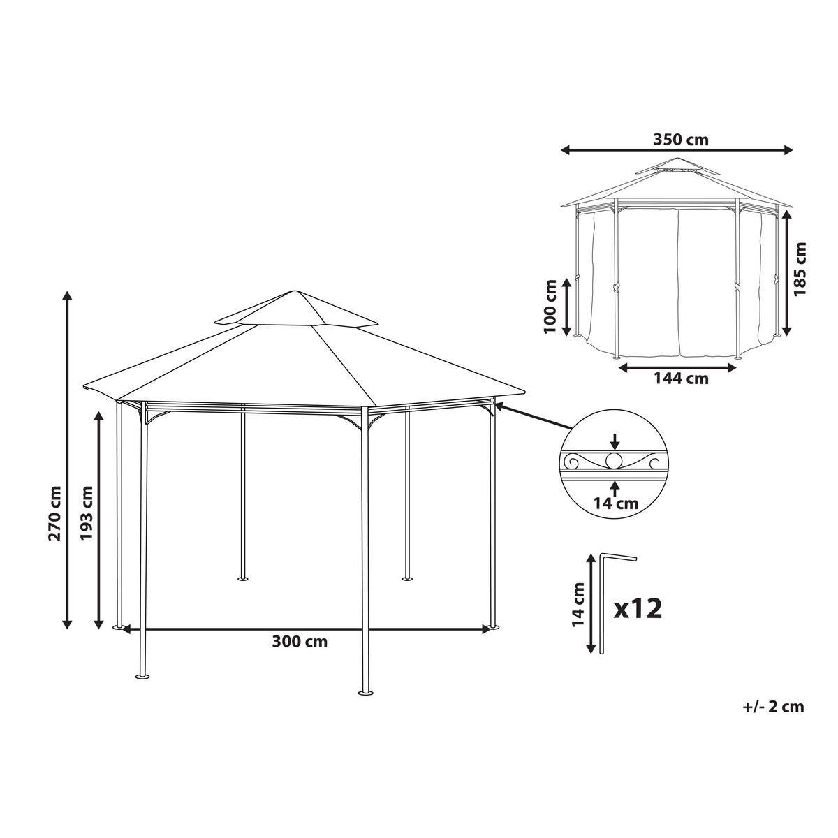 PAVILLON Stahl graphitgrau ⌀ 350 cm Portel - Schwarz/Grau, Metall (350/270/350cm) - Beliani