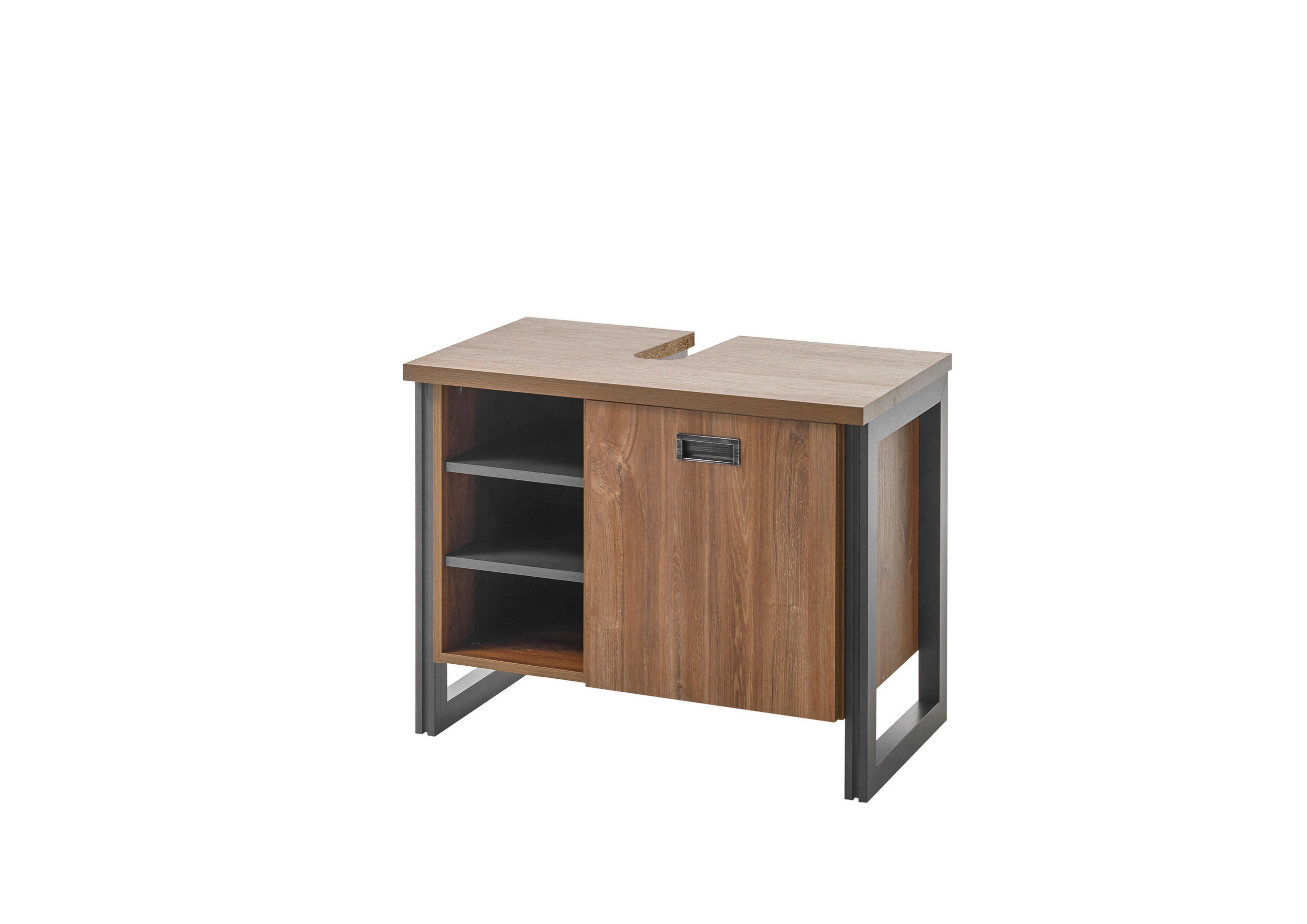 WASCHBECKENUNTERSCHRANK I12 Stirling Oak & Matera 81/62/40 cm breit mit offenen Fächern - Eichefarben, Holzwerkstoff (81/62/40cm) - Livojo