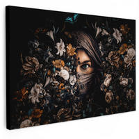 LEINWANDBILD Frau - Luxus - Blumen - Schmetterling - Porträt Wohnzimmer 120x80 cm - Schwarz, Textil (120/80cm) - MuchoWow