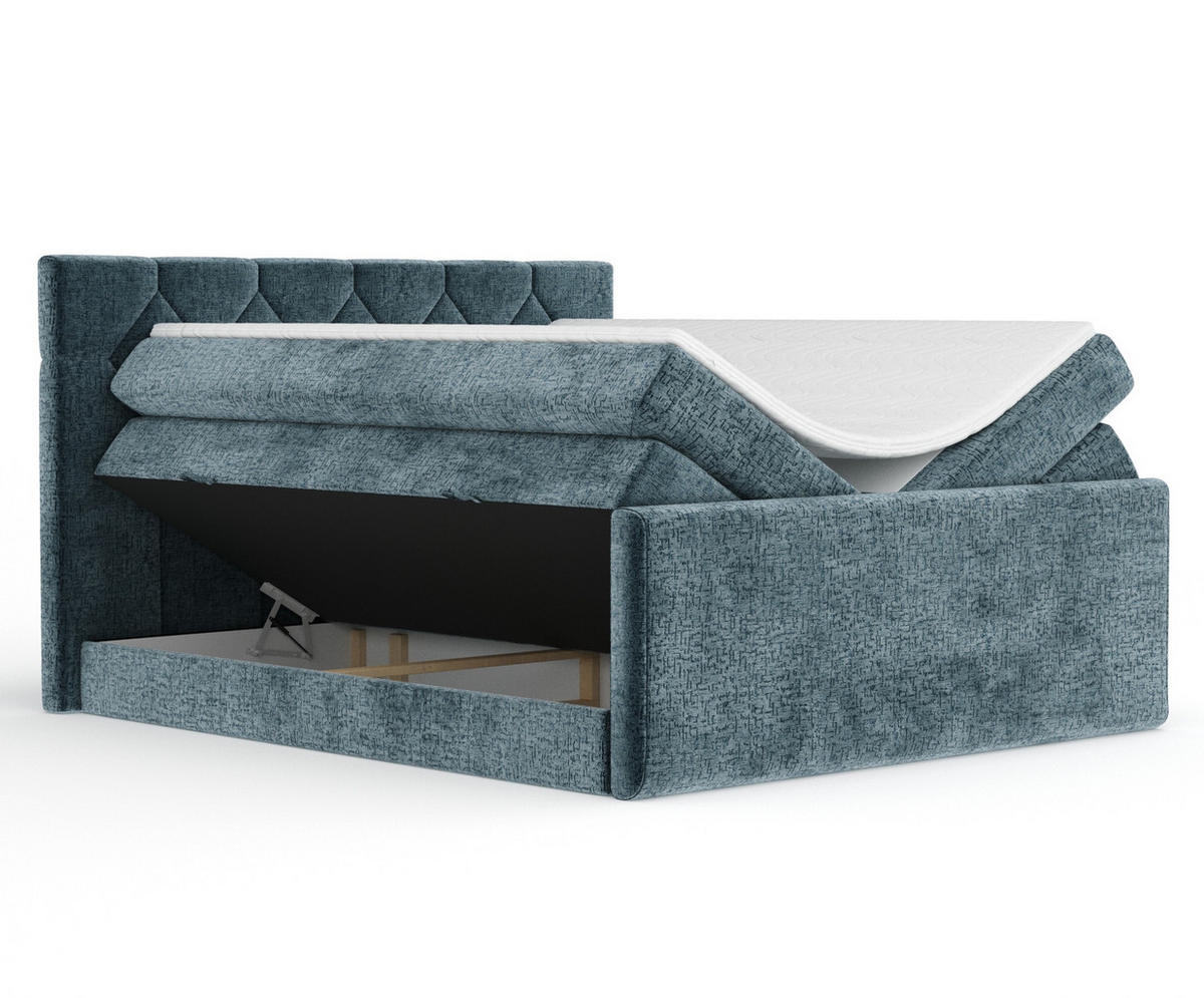 BOXSPRINGBETT Toma Blau 180/200 cm - Blau/Schwarz, Holz/Holzwerkstoff (180/200cm) - Maison de Reve