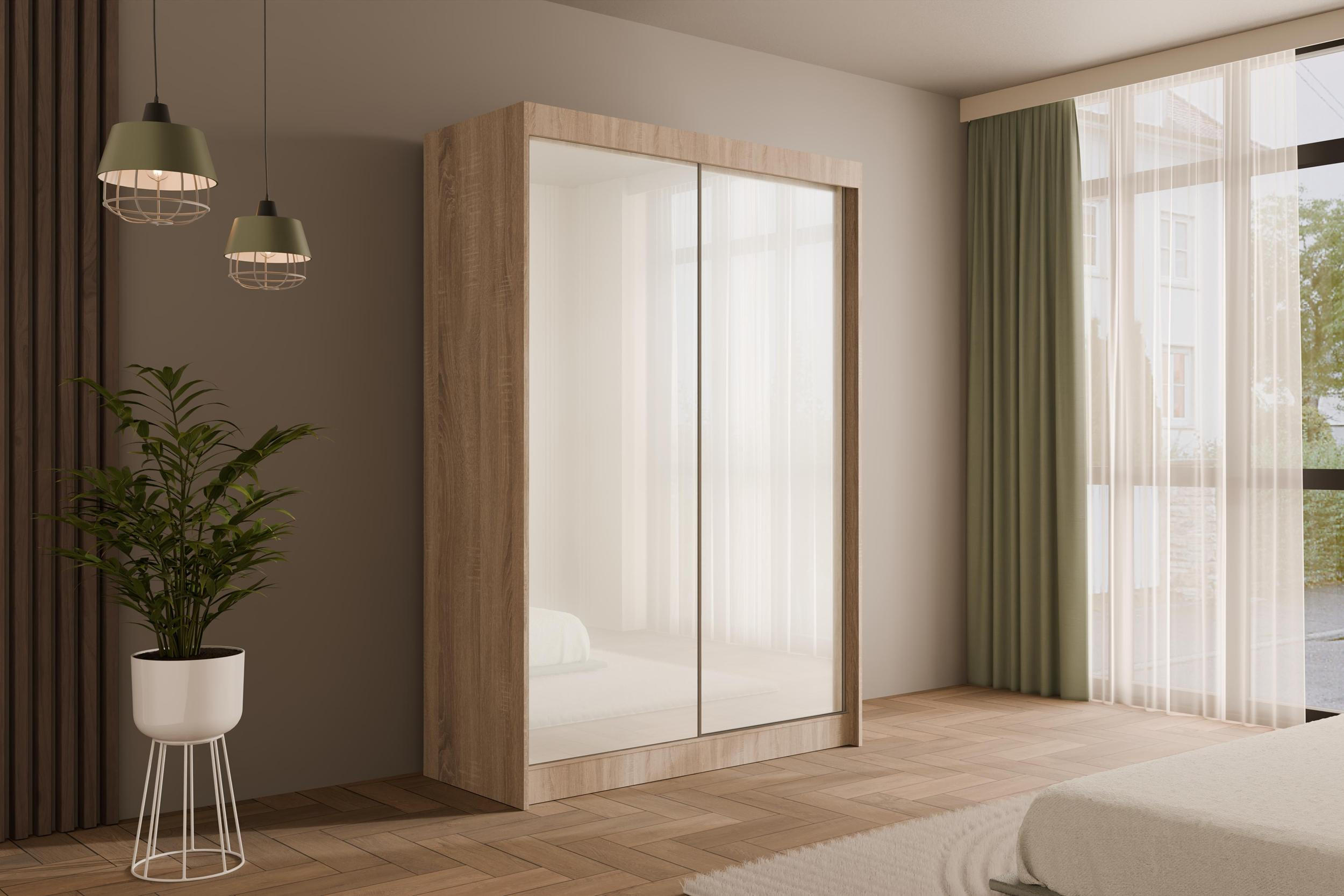 KLEIDERSCHRANK PEKA - 120 cm - Sonoma Eiche|Weiß - Weiß/Sonoma Eiche, Holzwerkstoff (120/215/61cm) - ALTDECOR