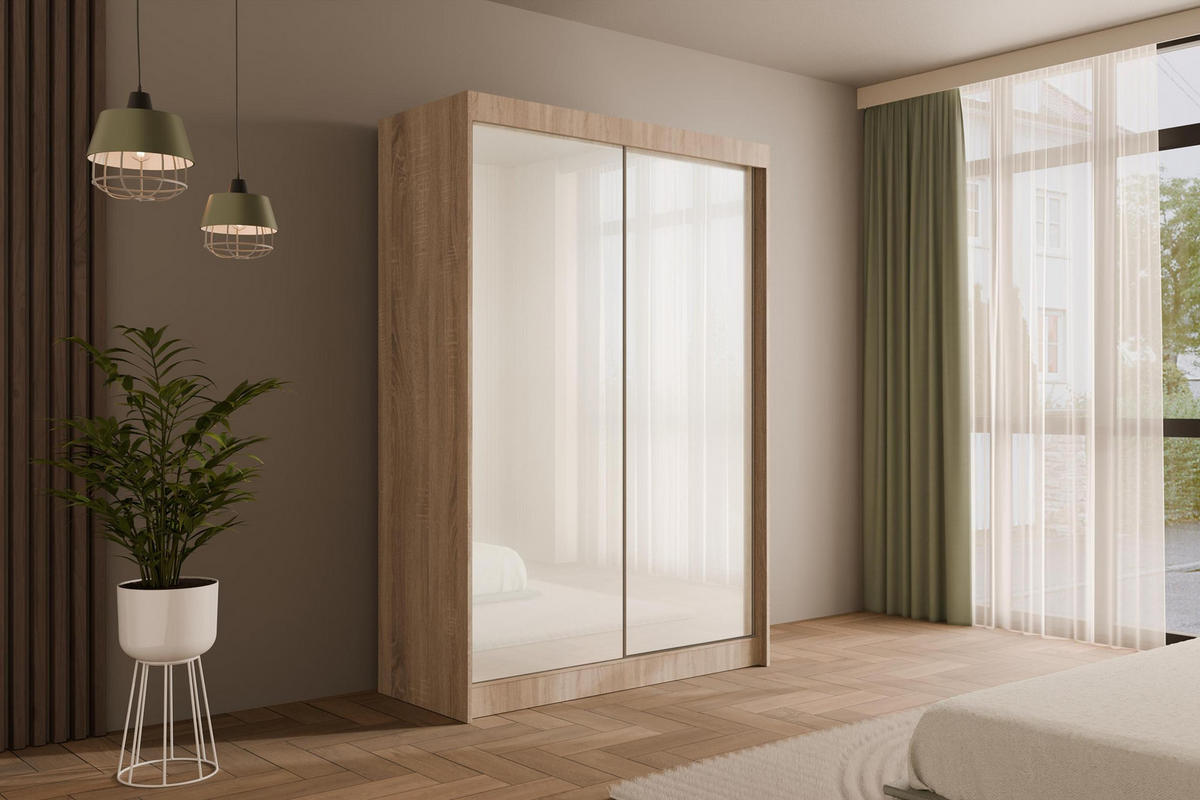 KLEIDERSCHRANK PEKA - 120 cm - Sonoma Eiche|Weiß - Weiß/Sonoma Eiche, Holzwerkstoff (120/215/61cm) - ALTDECOR