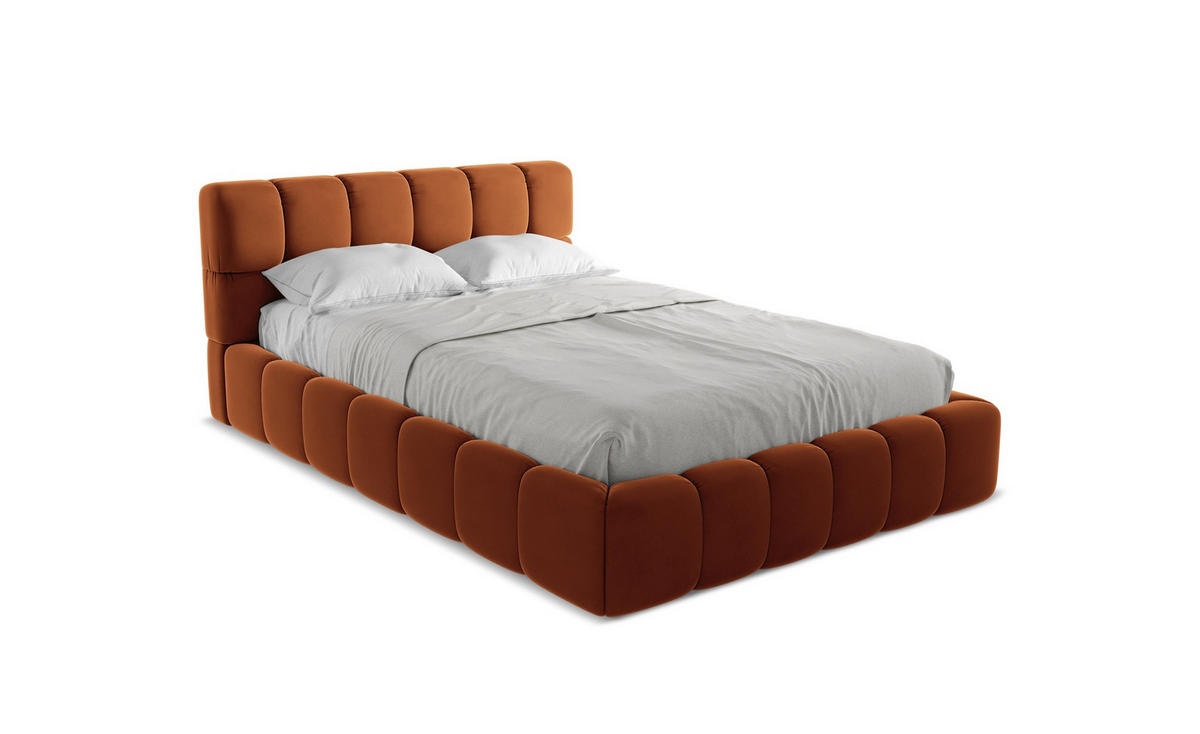 POLSTERBETT mit Bettkasten und Lattenrost 160x228 Orange - Terracotta/Schwarz, Kunststoff/Textil (140/200cm) - Makamii