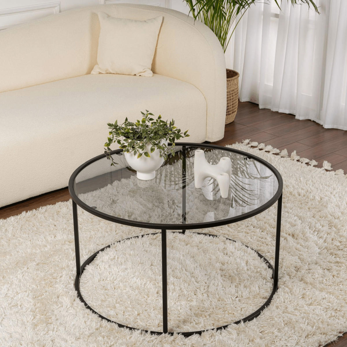 COUCHTISCH mit Glasplatte 80/80/43 cm - Schwarz, Metall (80/80/43cm) - Calicosy