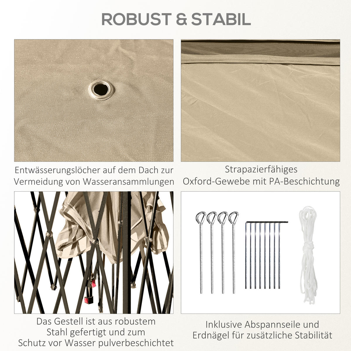 PAVILLON 3,3x3,3m, wasserabweisend Stabil Winterfest Pop-up Faltpavillon Beige - Beige, Metall (330/288/330cm) - Outsunny