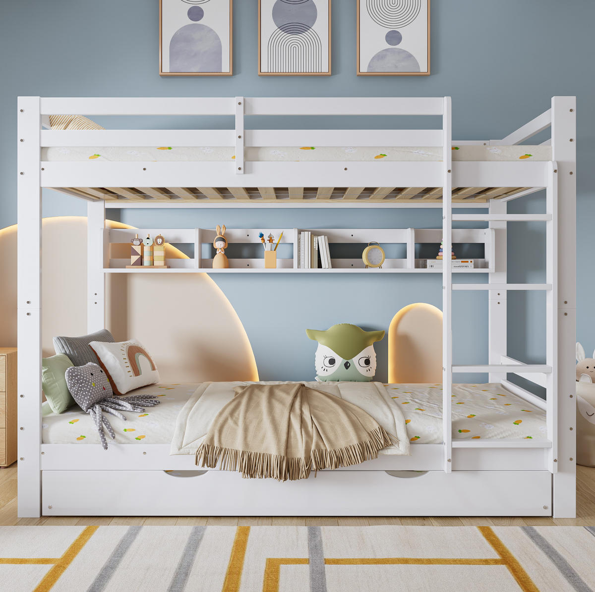 ETAGENBETT 90/200 cm weiß aus Kiefer/MDF mit Ausziehbett - Weiß, Holz (90/200cm) - OKWISH