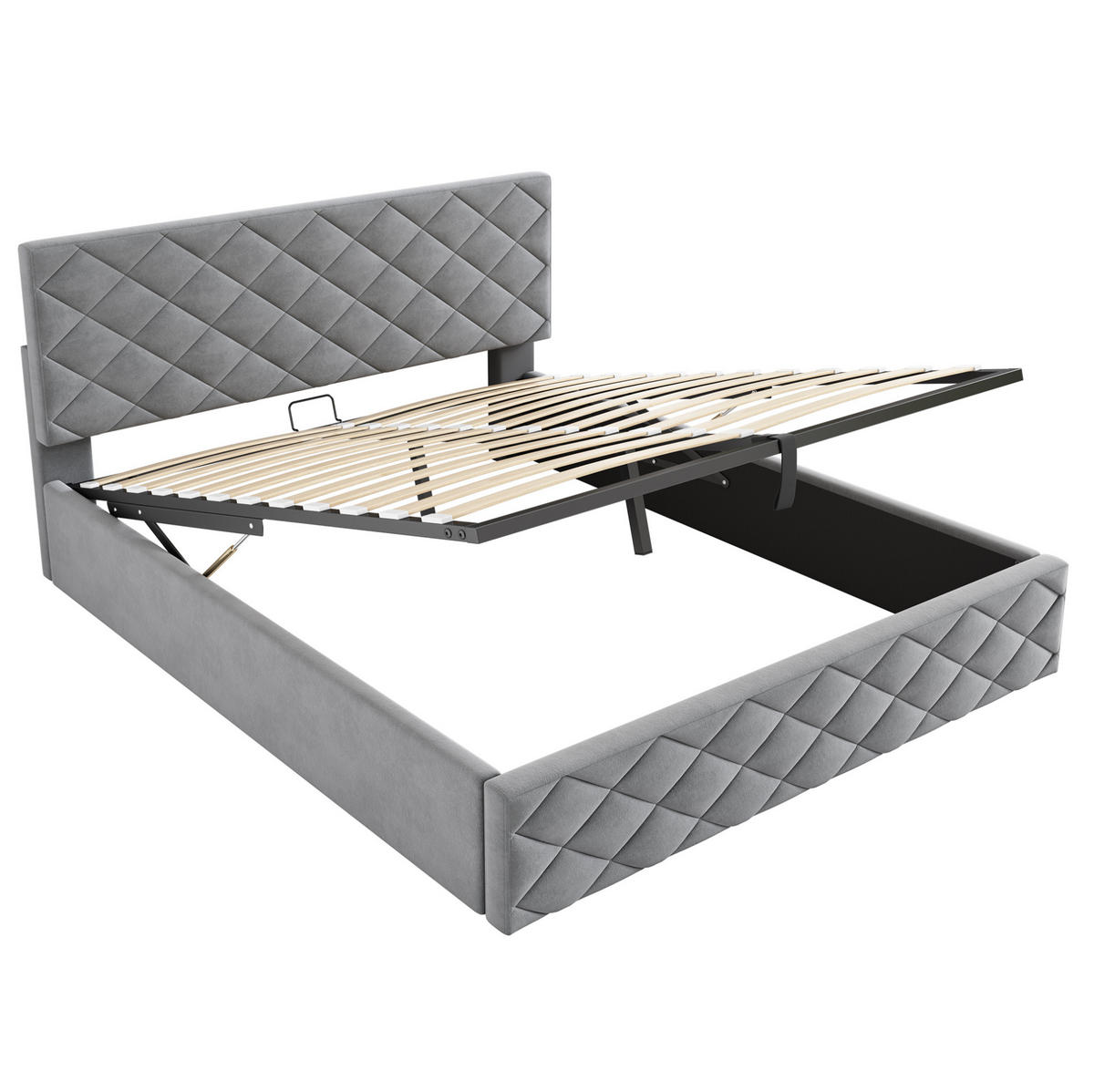 POLSTERBETT mit Stauraum und Lattenrost 140x200 cm Samt Grau - Grau, Metall (140/200cm) - Meubliv