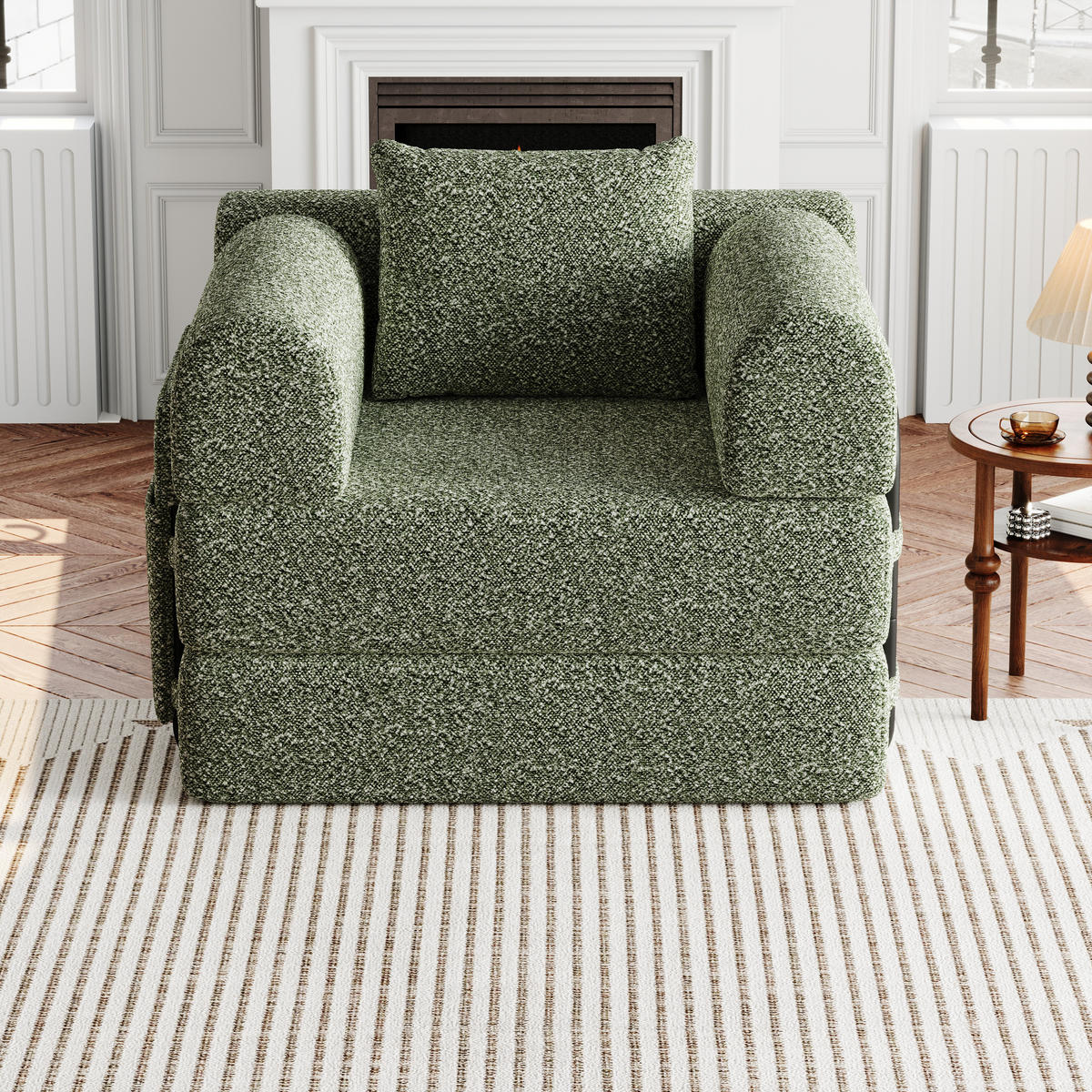 SCHLAFSOFA in Grün – 2-in-1 mit Armlehnenfach und Chenillebezug - Grün, Textil (94/49.5/181.6cm) - BEAOK