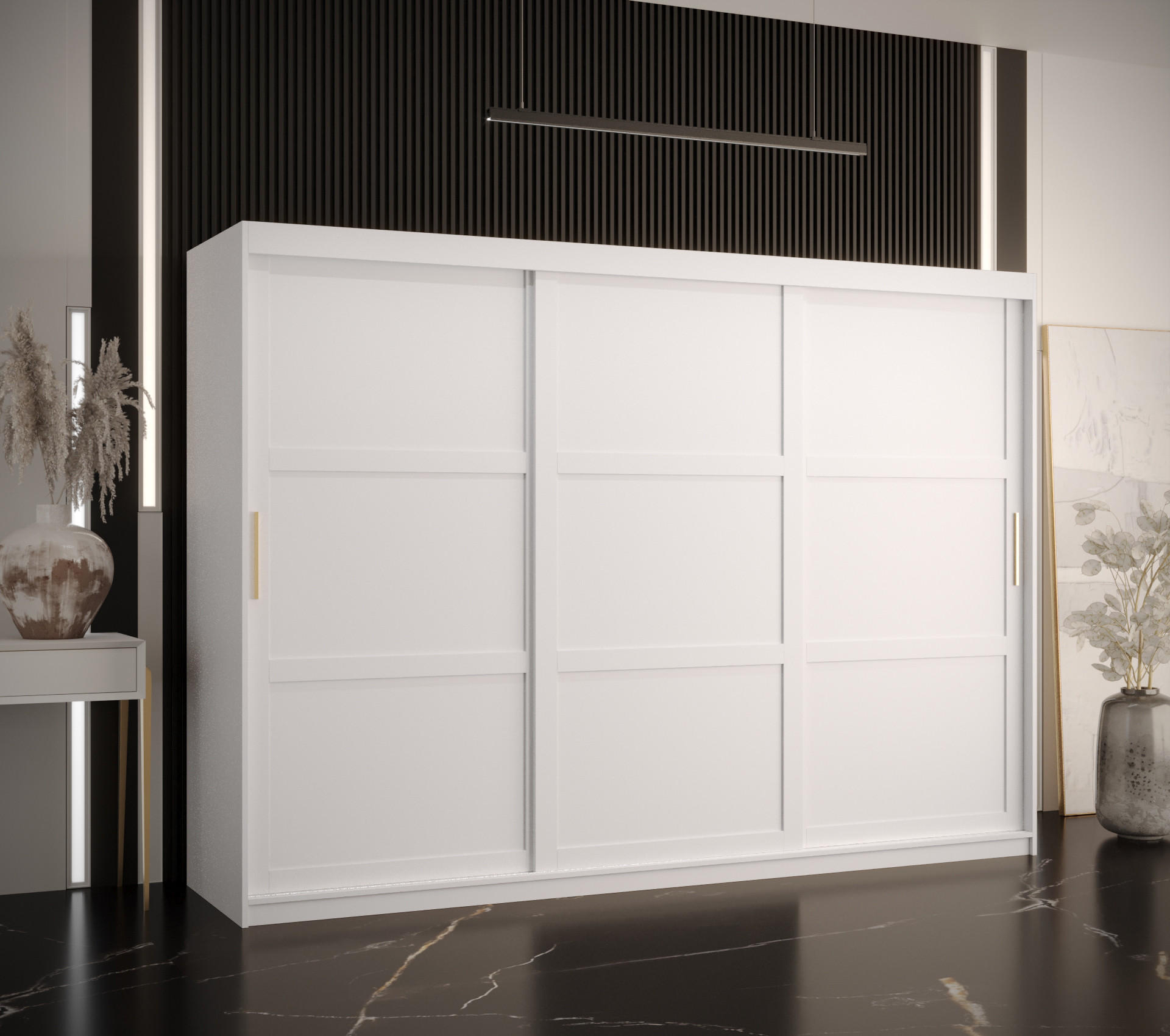 SCHWEBETÜRENSCHRANK 200/250/62 3-türig - Goldfarben/Weiß, Holz/Kunststoff (250/200/62cm) - Abiks Möbel
