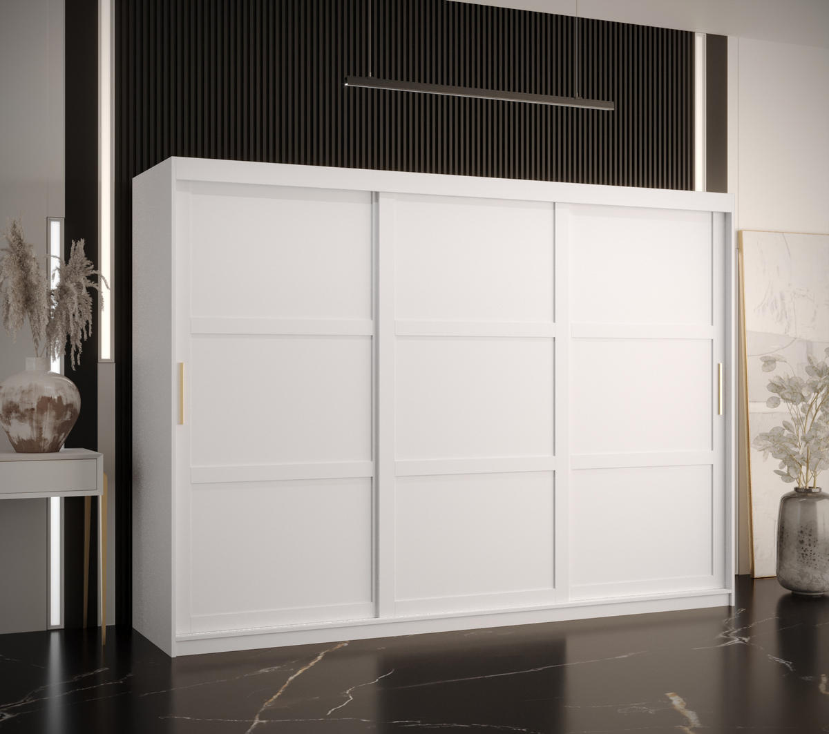 SCHWEBETÜRENSCHRANK 200/250/62 3-türig - Goldfarben/Weiß, Holz/Kunststoff (250/200/62cm) - Abiks Möbel