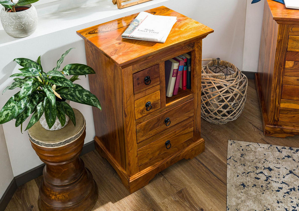 KOMMODE Akazie 55x40x80 honig lackiert OXFORD #0503 - Braun, Holz (55/80/40cm) - Massivmoebel24