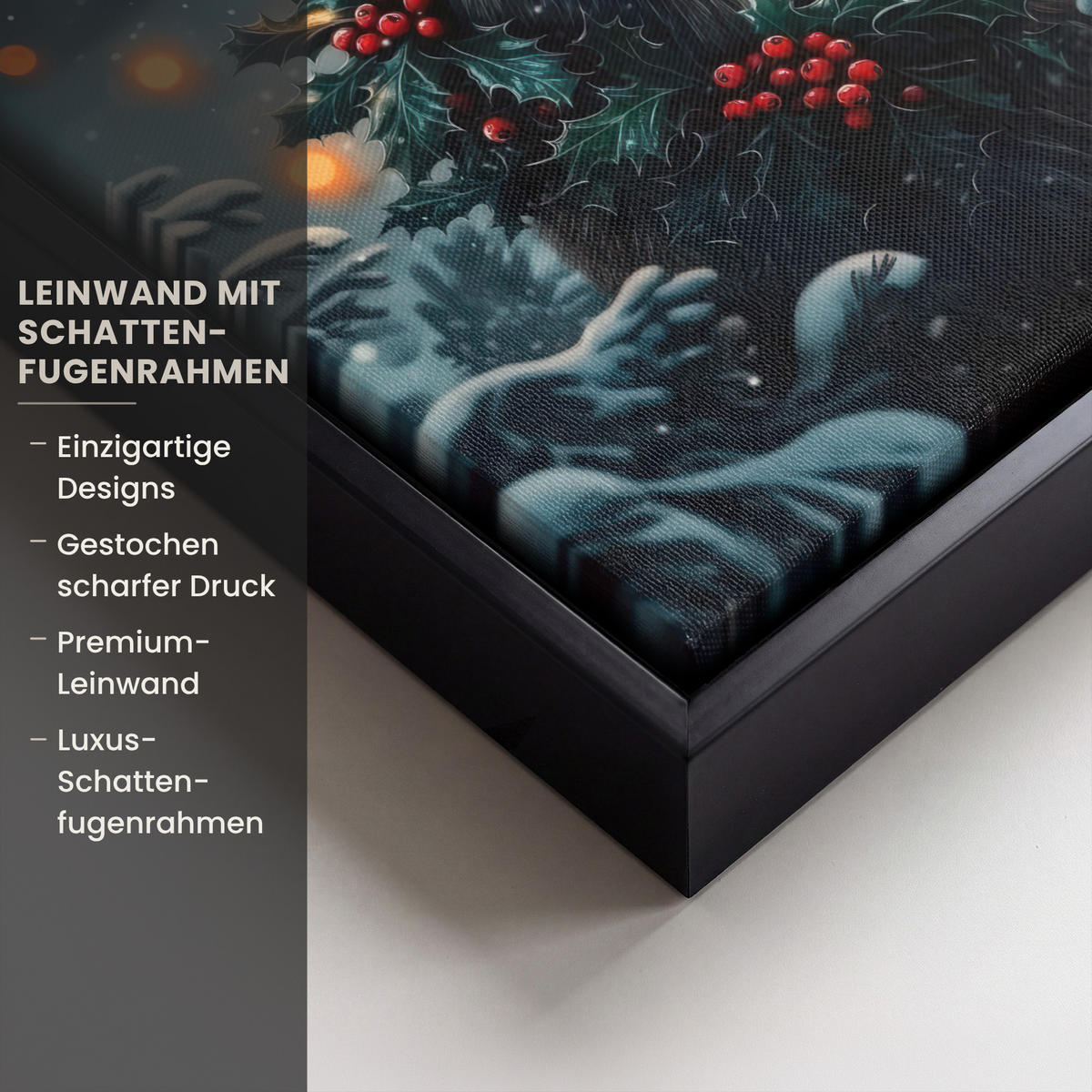 LEINWAND Bilder mit Rahmen - Hirsch - Weihnachten - Winter - Schnee - Weihnachtskranz - 20x30 - Dunkelbraun, Textil (20/30cm) - MuchoWow